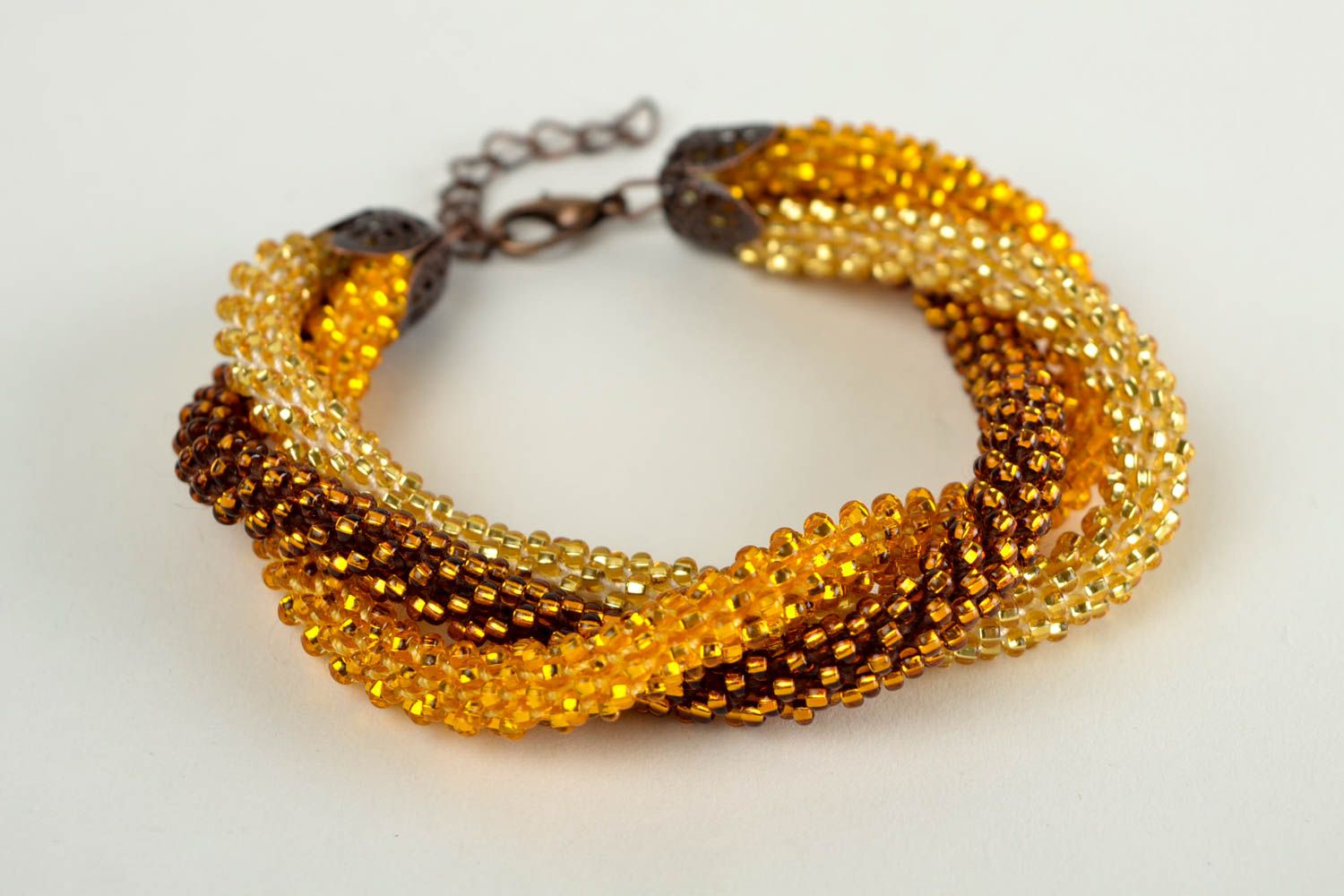 Bracelet jaune marron Bijou fait main perles de rocaille Cadeau femme original photo 2