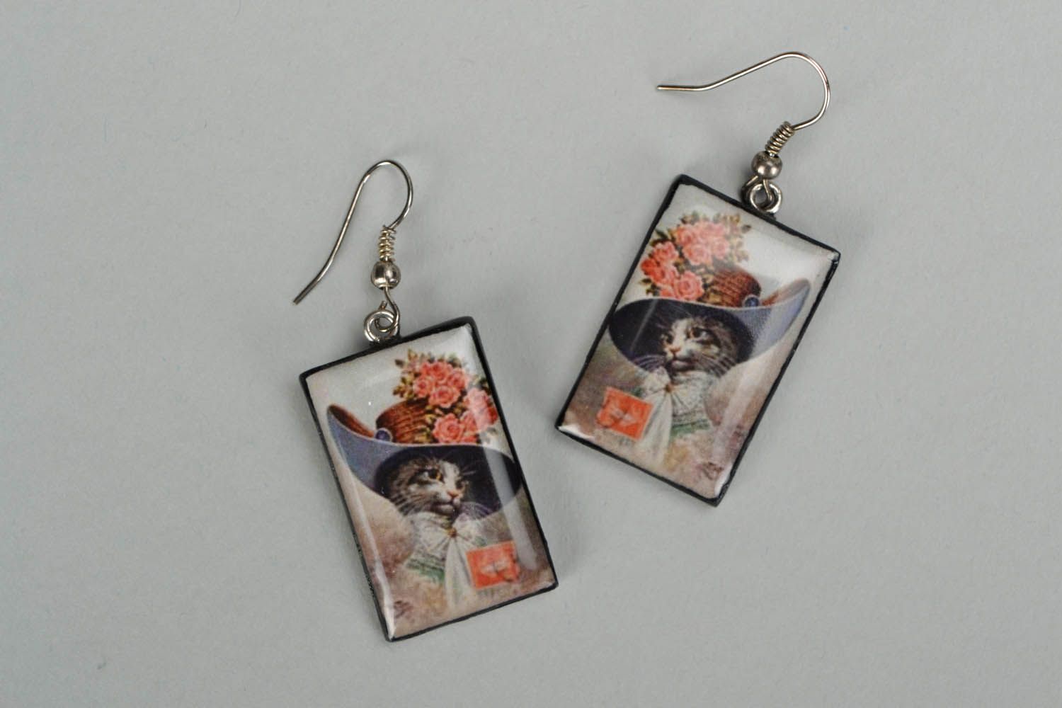Polymer clay earrings with cats photo 2