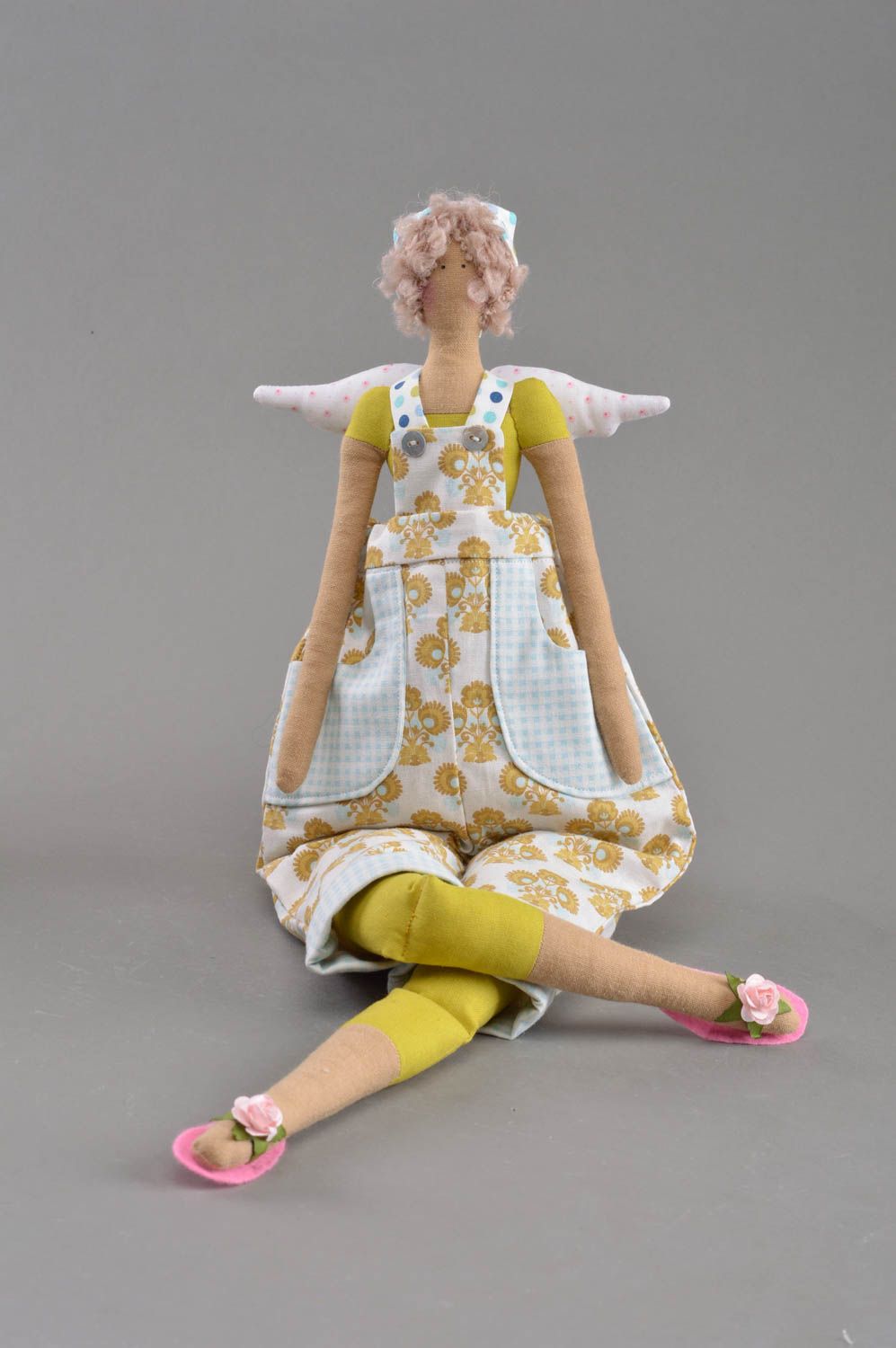 Авторская тканевая кукла ангел в светлом наряде красивая большая ручной работы фото 3