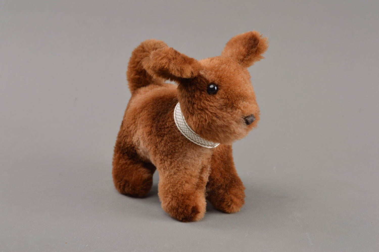 Beautiful handmade natural fur soft toy puppy of average size photo 1