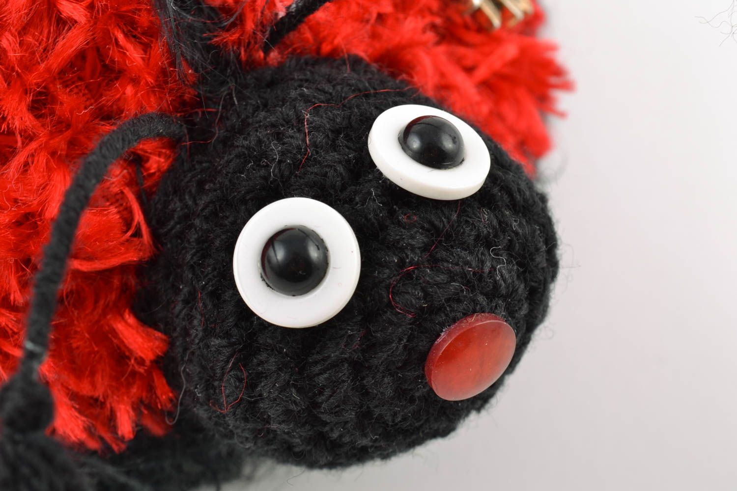 Handmade soft amigurumi toy crocheted of woolen threads Red Ladybug photo 3