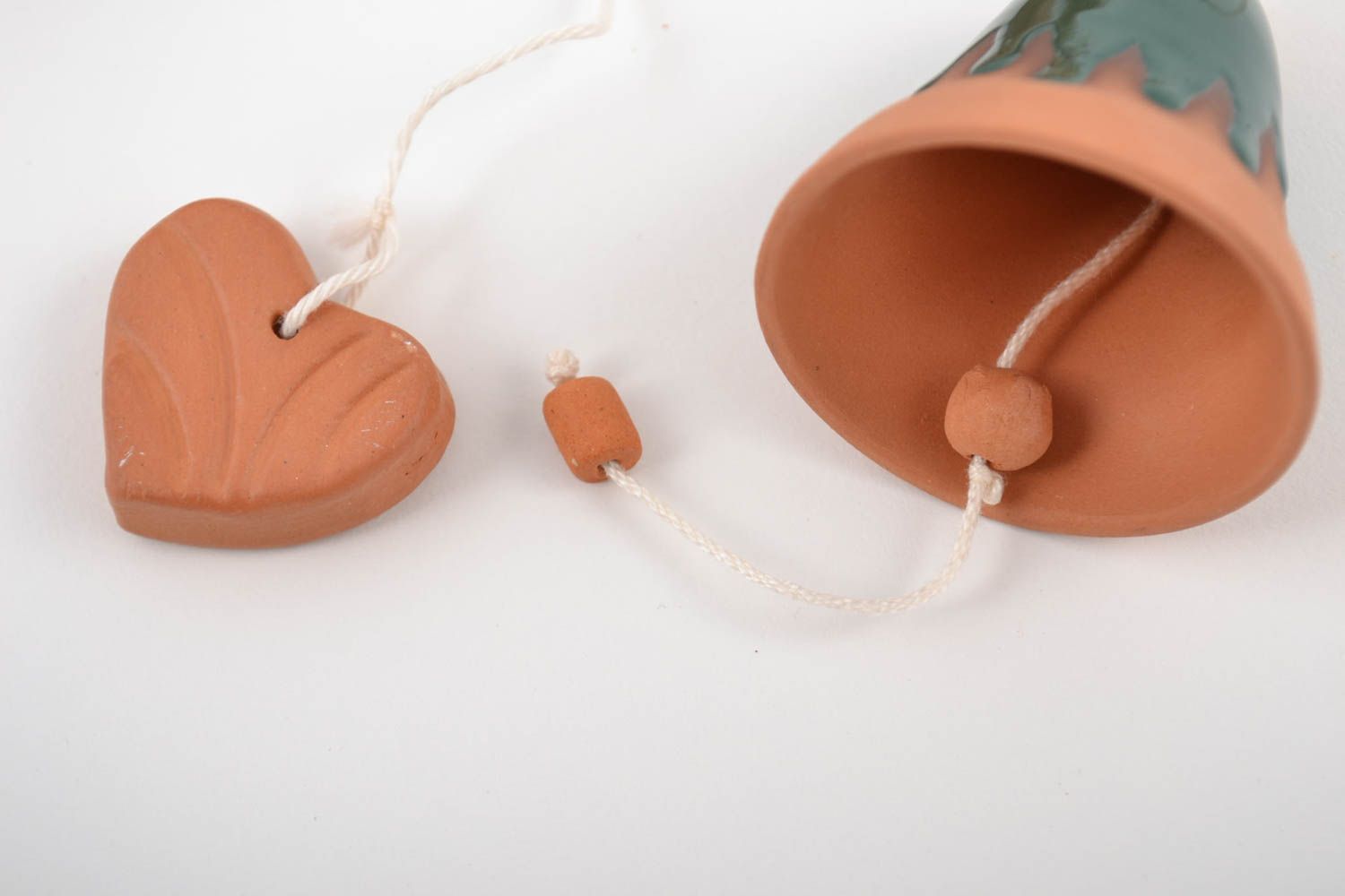 Designer ceramic painted bell with hearts handmade beautiful interior pendant  photo 4