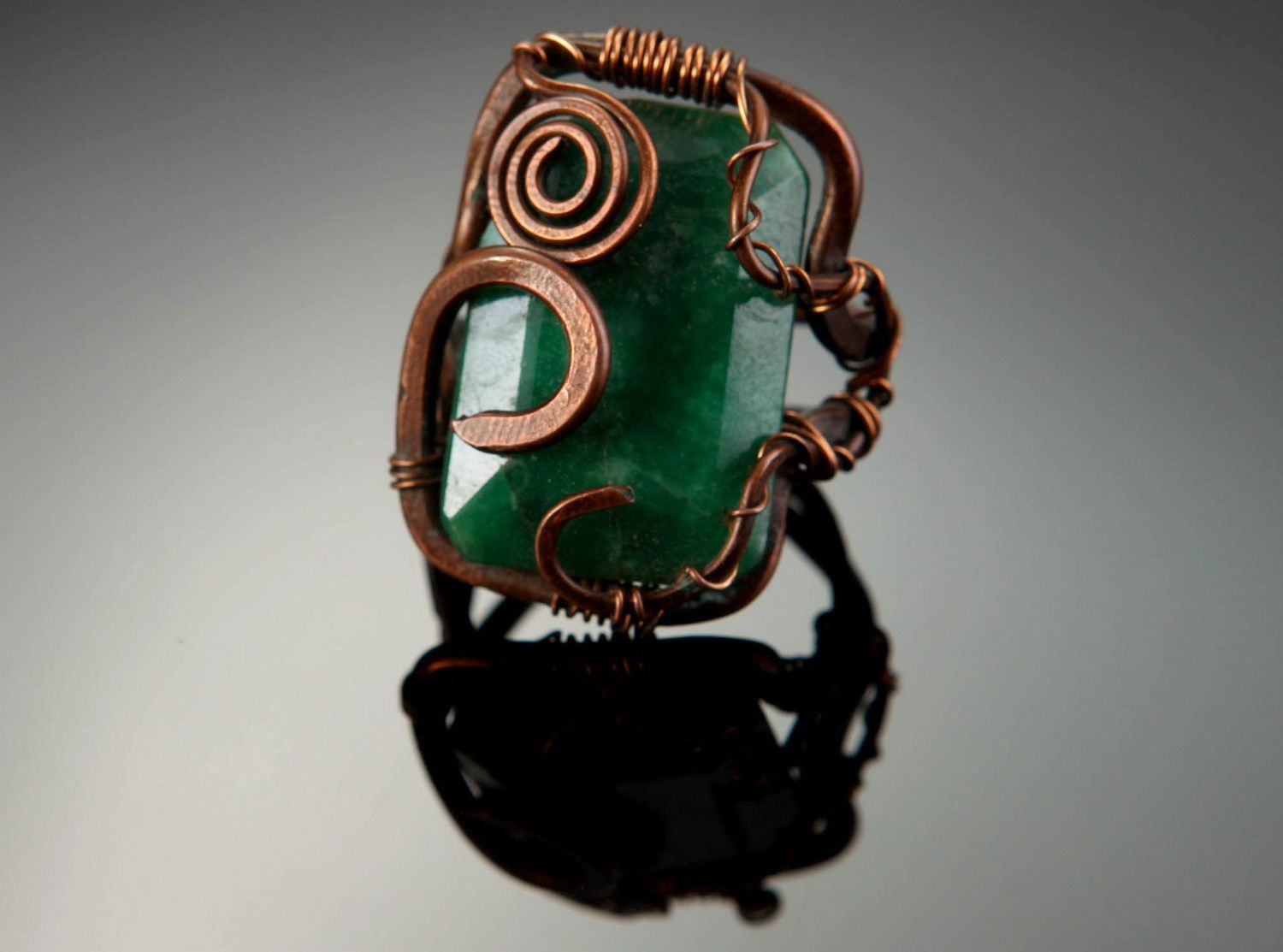 Copper ring with emerald photo 2
