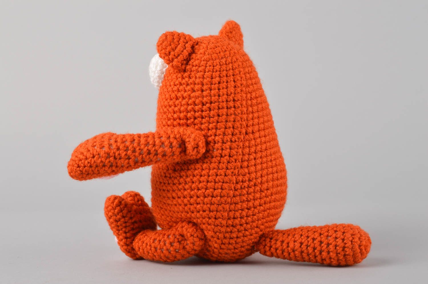 Jouet chat Peluche faite main tricotée au crochet roux Cadeau enfant et décor photo 4