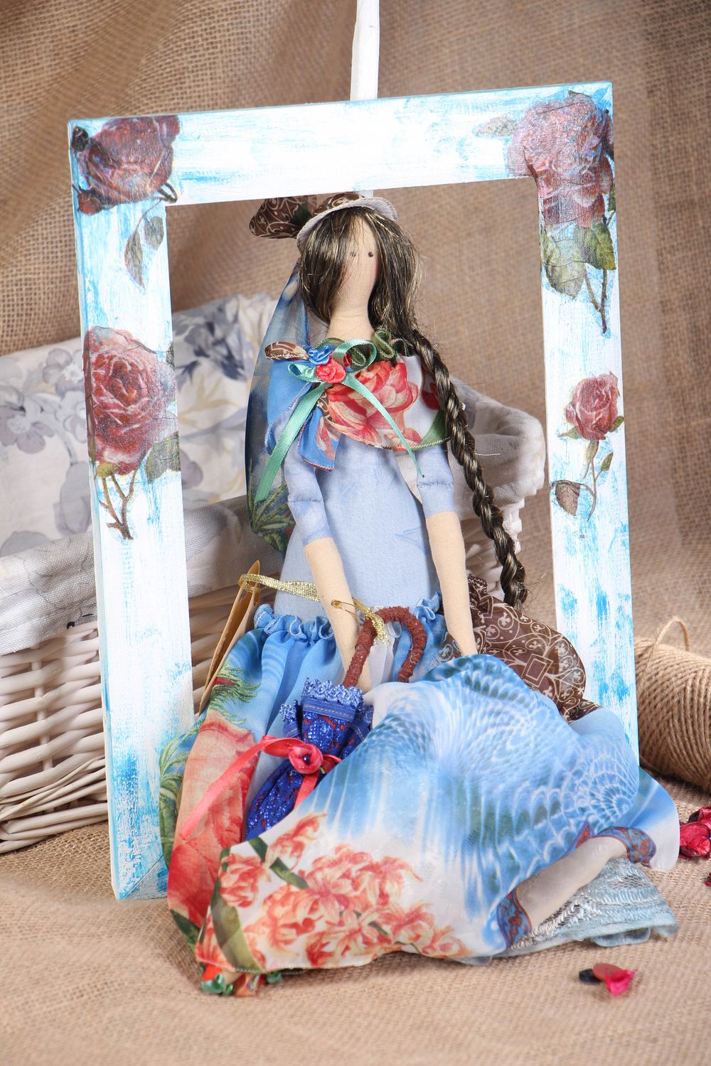 Fabric doll in frame with stand photo 5