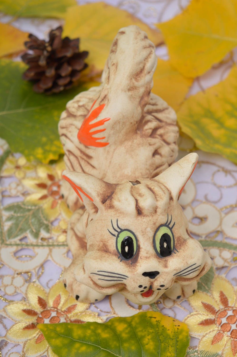 Tirelire chat amusant Tirelire fait main céramique peinte Cadeau pour enfant photo 1