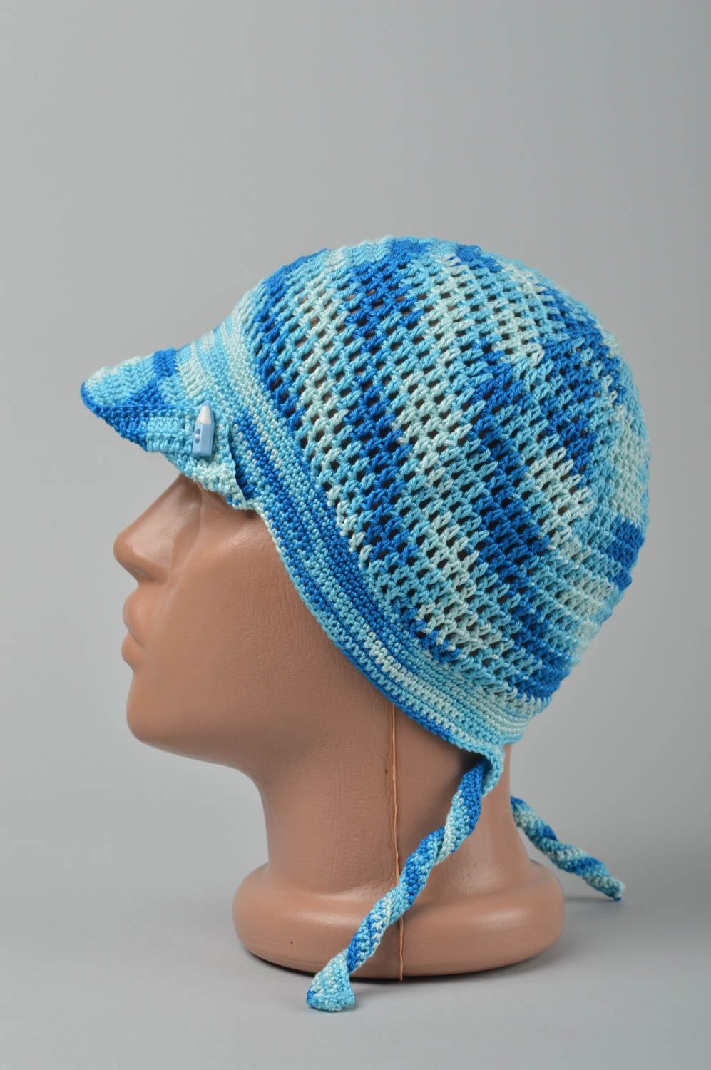 Bonnet tricot fait main Chapeau au crochet Vêtement enfant coton boutons photo 3