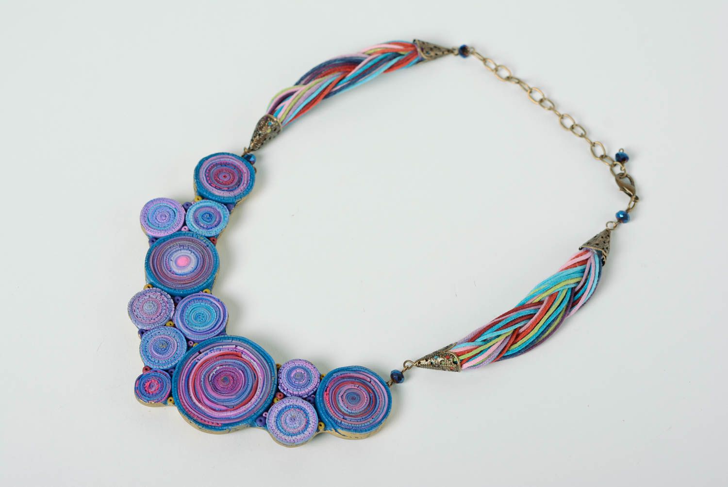 Handmade violet designer plastic necklace with cords Torn Edge photo 2