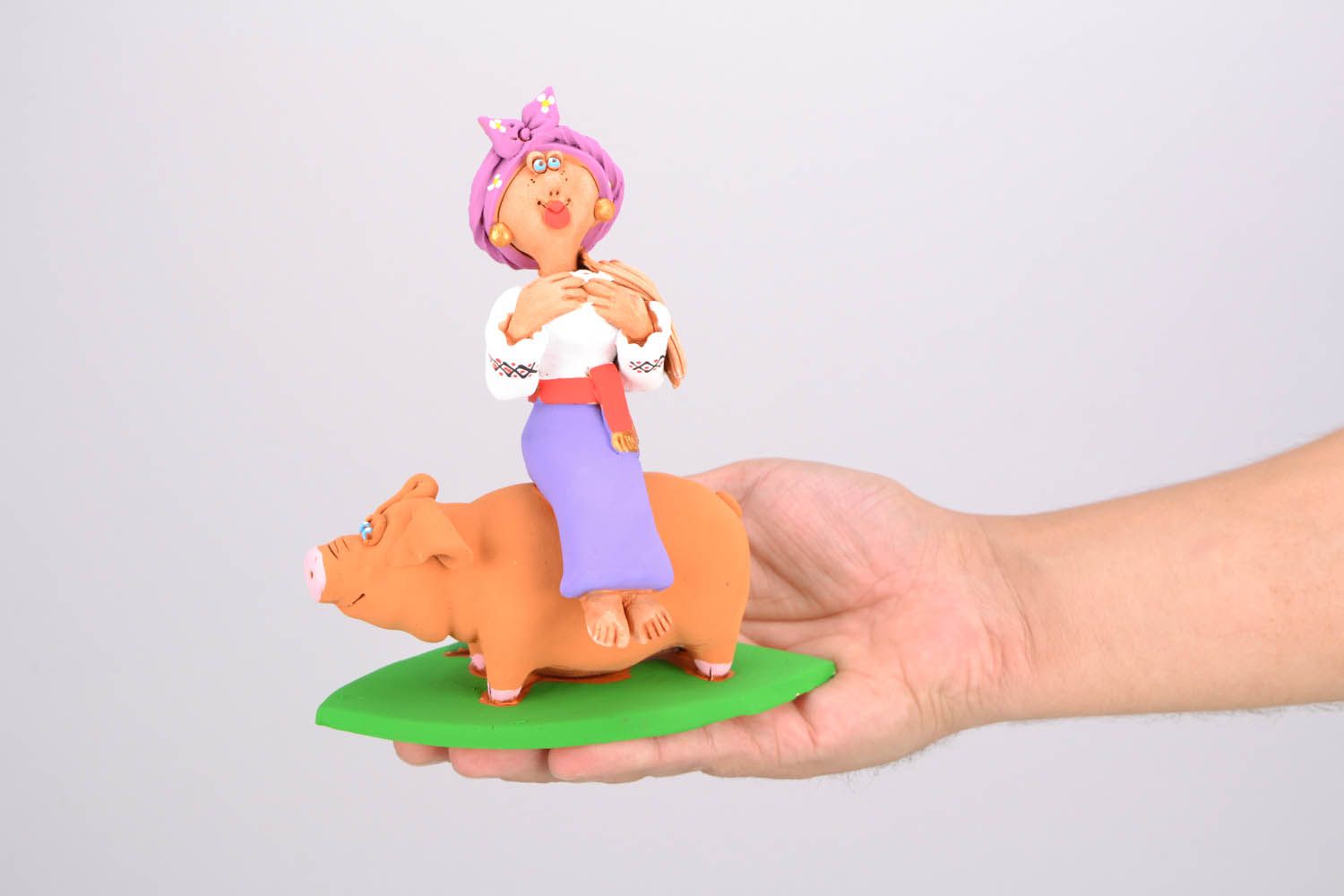 Ceramic figurine Cossack Girl a Pig photo 2