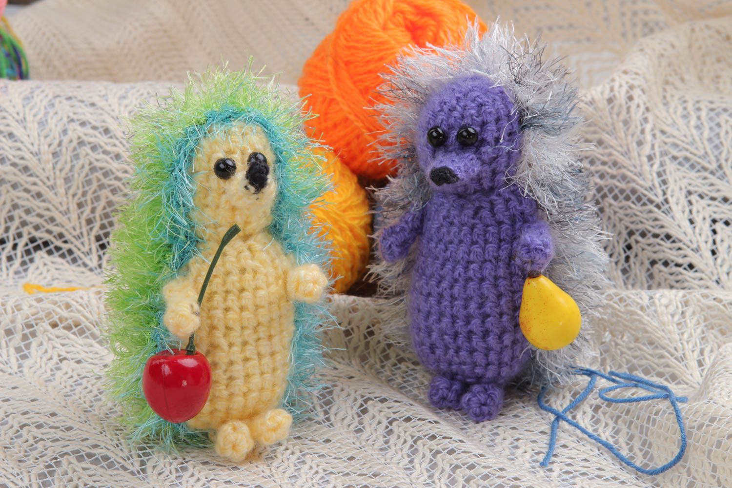 Handmade crocheted toys 2 hedgehogs figurines designer interior toy present photo 1