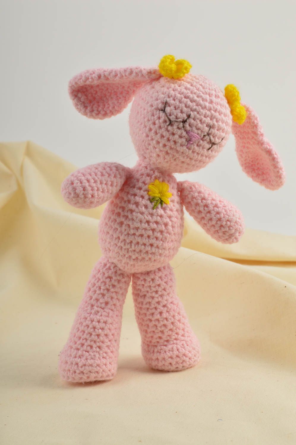 Handgefertigt Kuscheltier Hase Häkel Kuscheltier Kinder Spielsache klein rosa foto 1