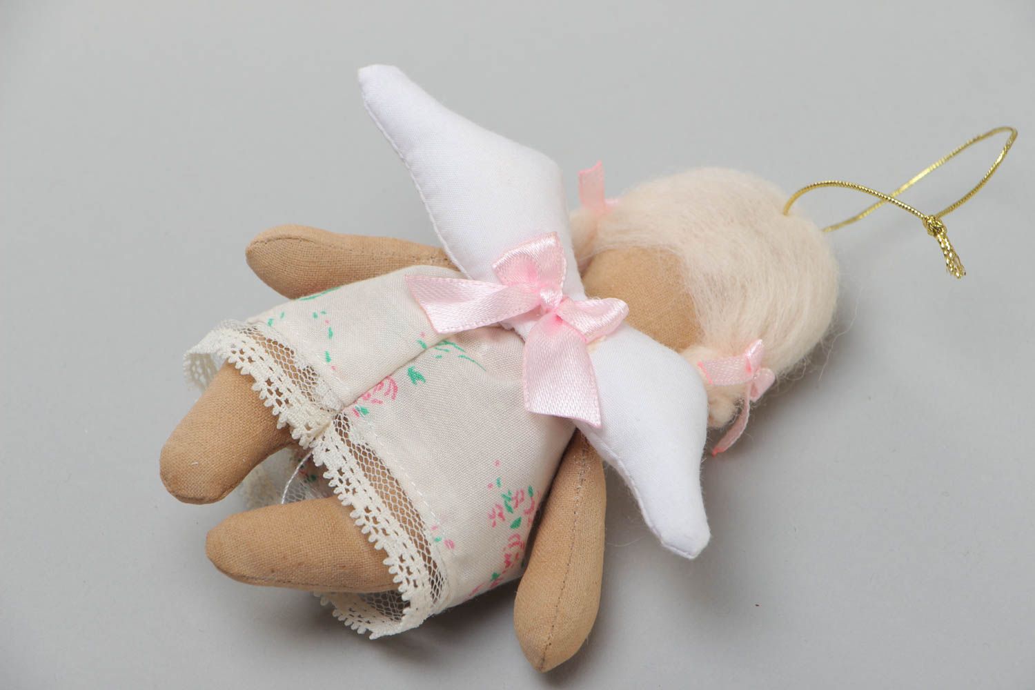 Handmade designer soft doll sewn of cotton in the shape of angel in white dress photo 4