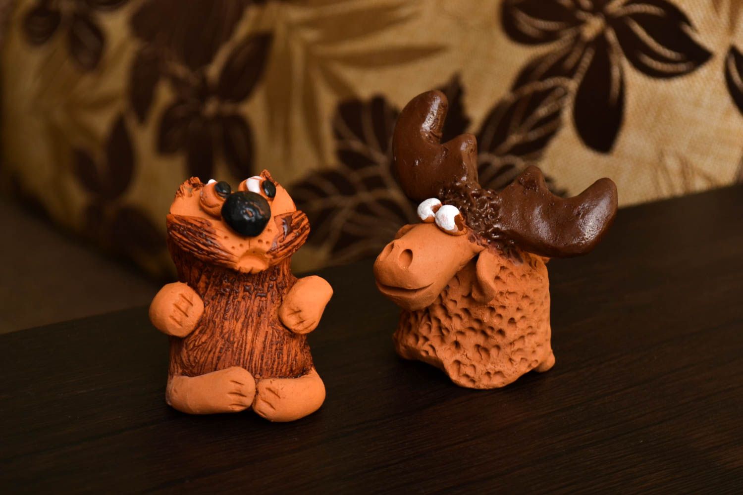 Handmade figurine designer clay statuette decorative use only set of 2 items photo 1