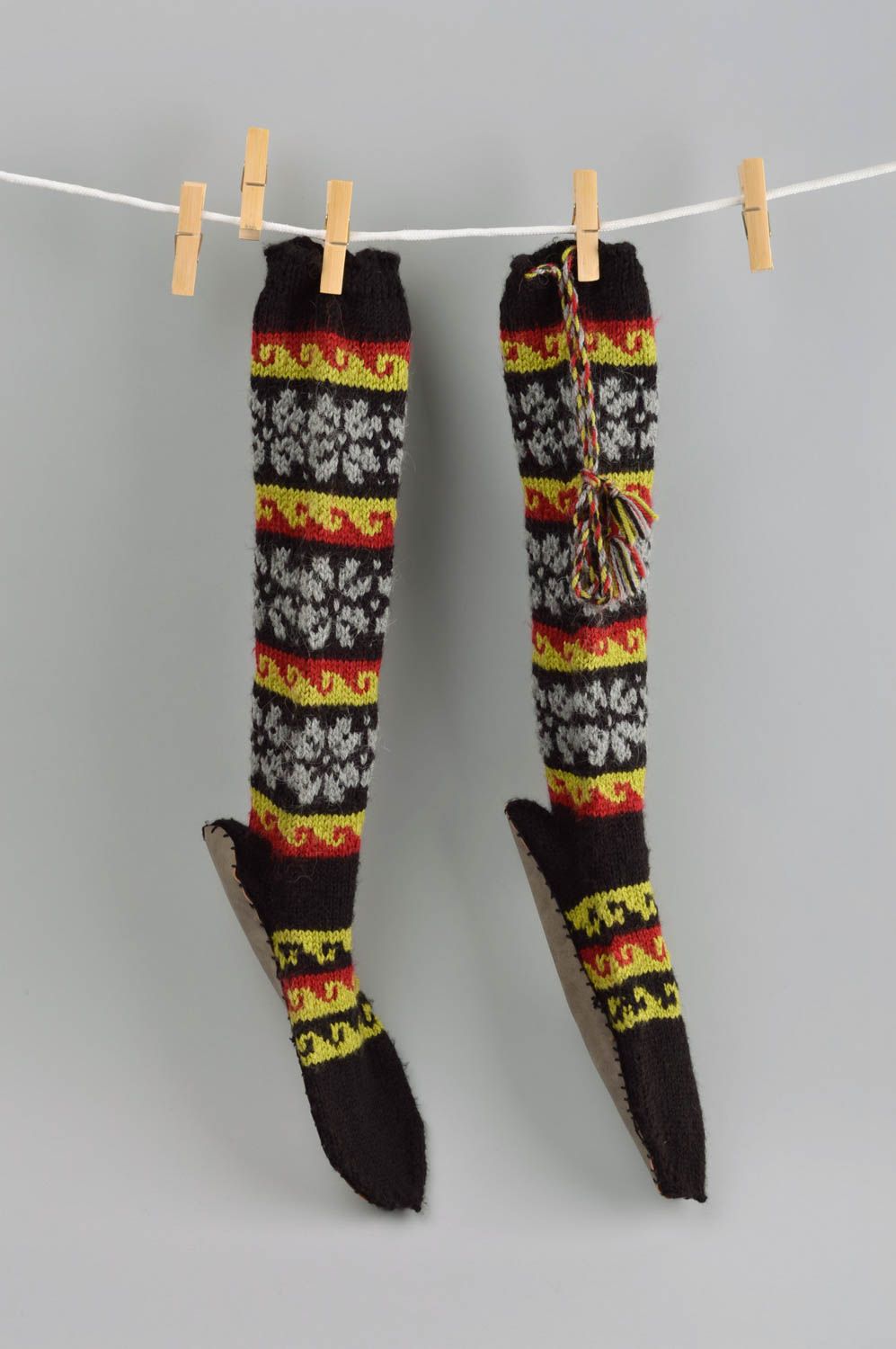 Handmade designer warm socks unusual high winter socks beautiful accessory photo 1