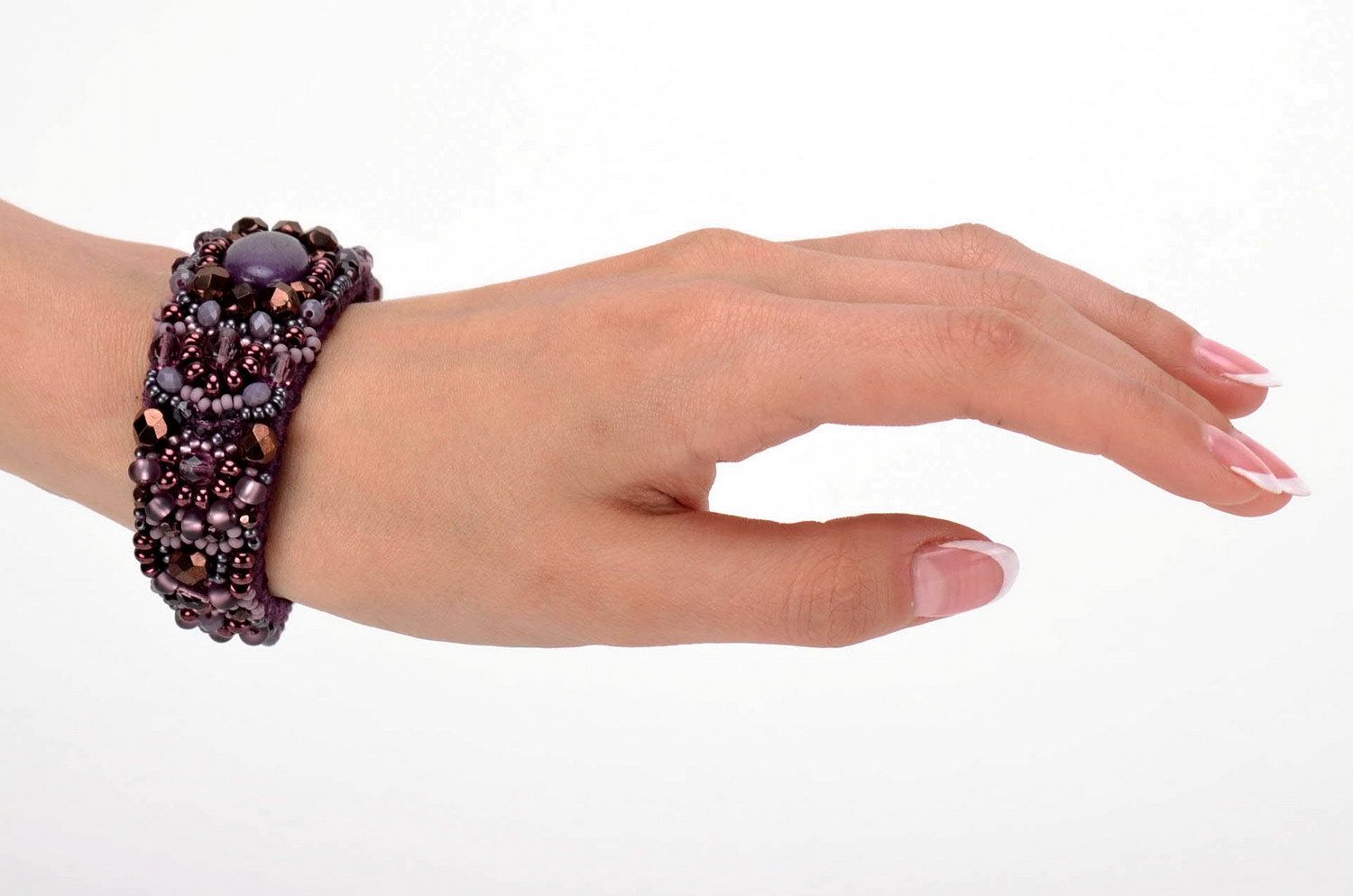 Bracelet en cristal, néphrite et perles de rocaille violet photo 4
