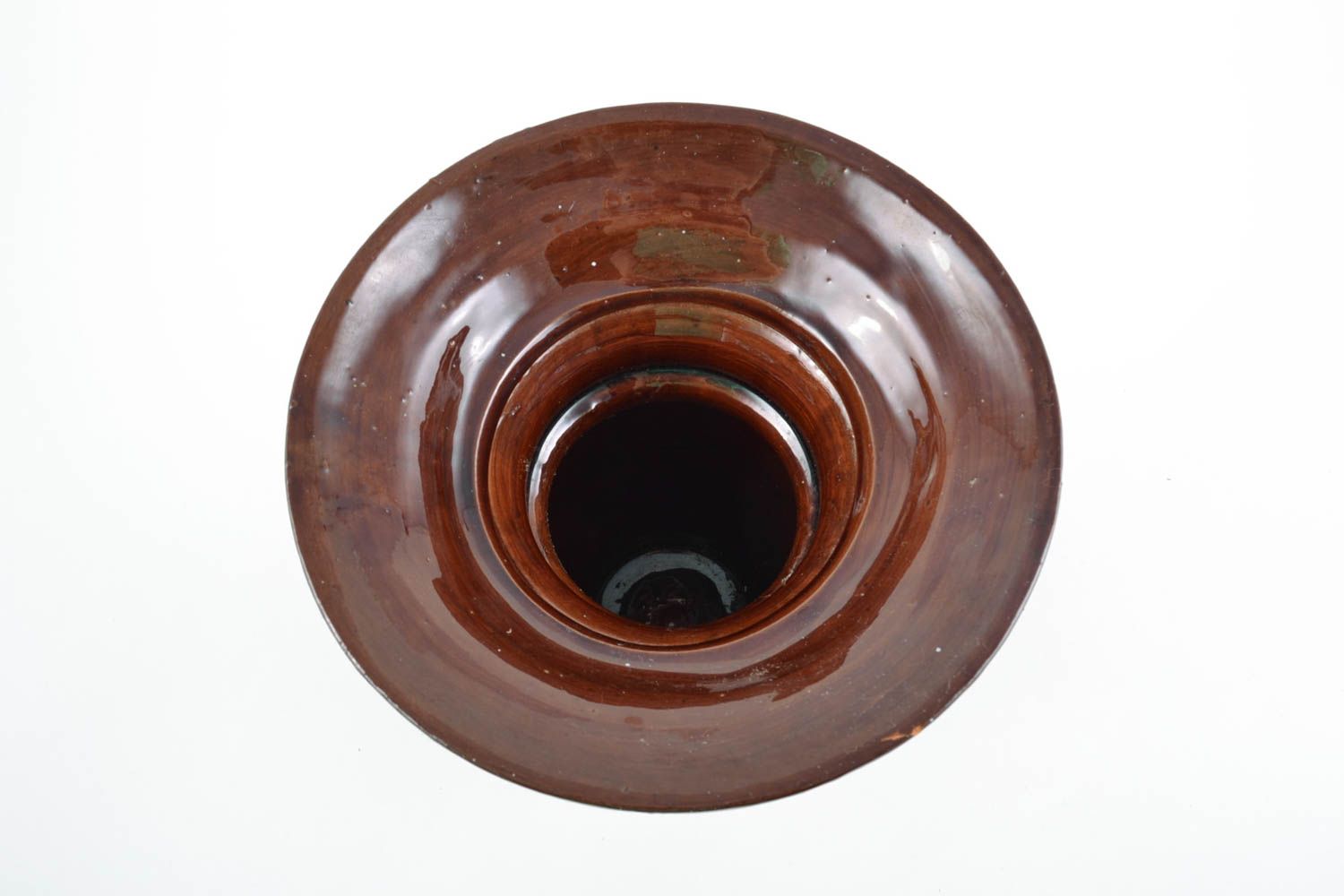 Petit vase en terre cuite original faite main couvert de glaçure brun foncé photo 4