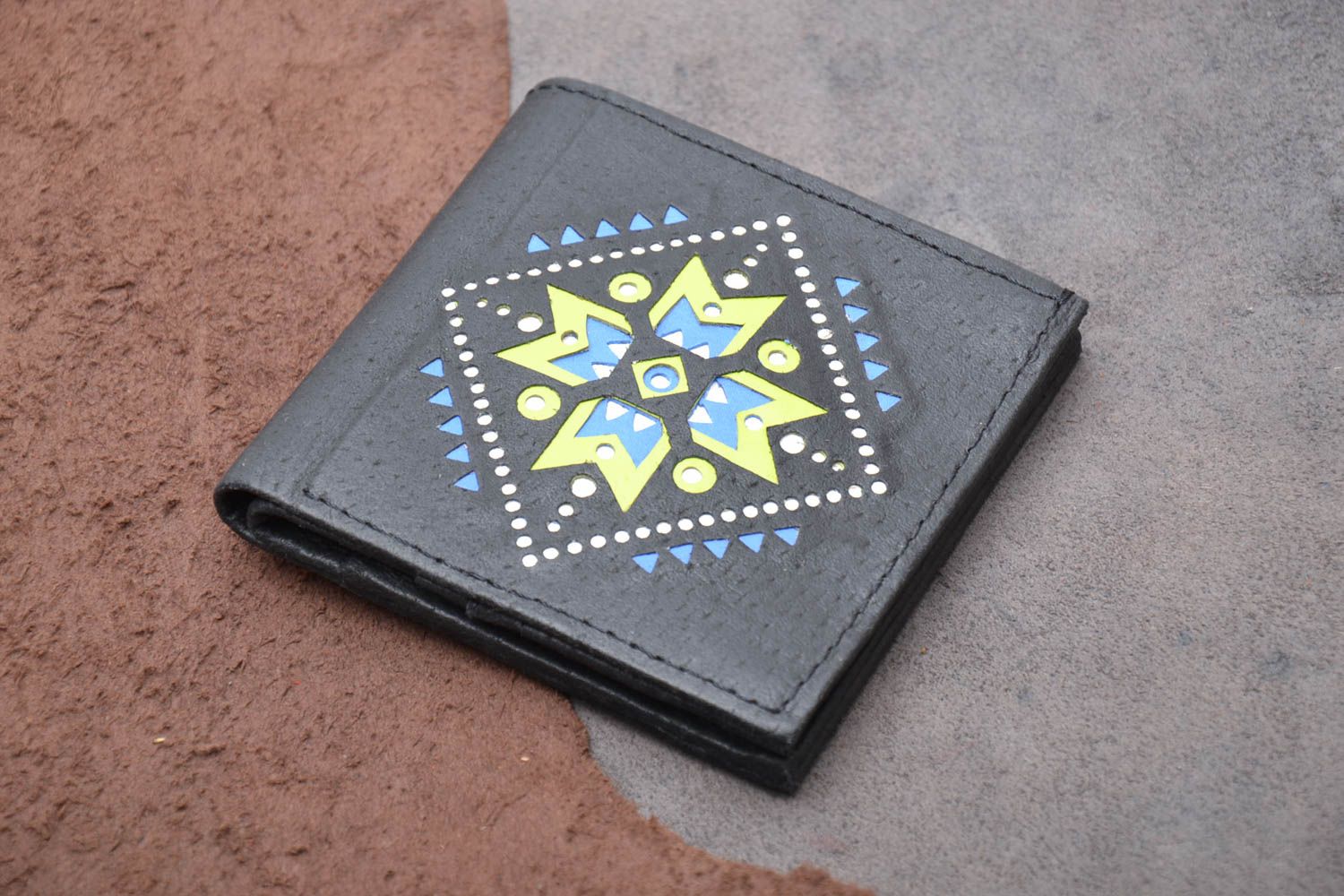 Genuine leather wallet with ornament photo 2