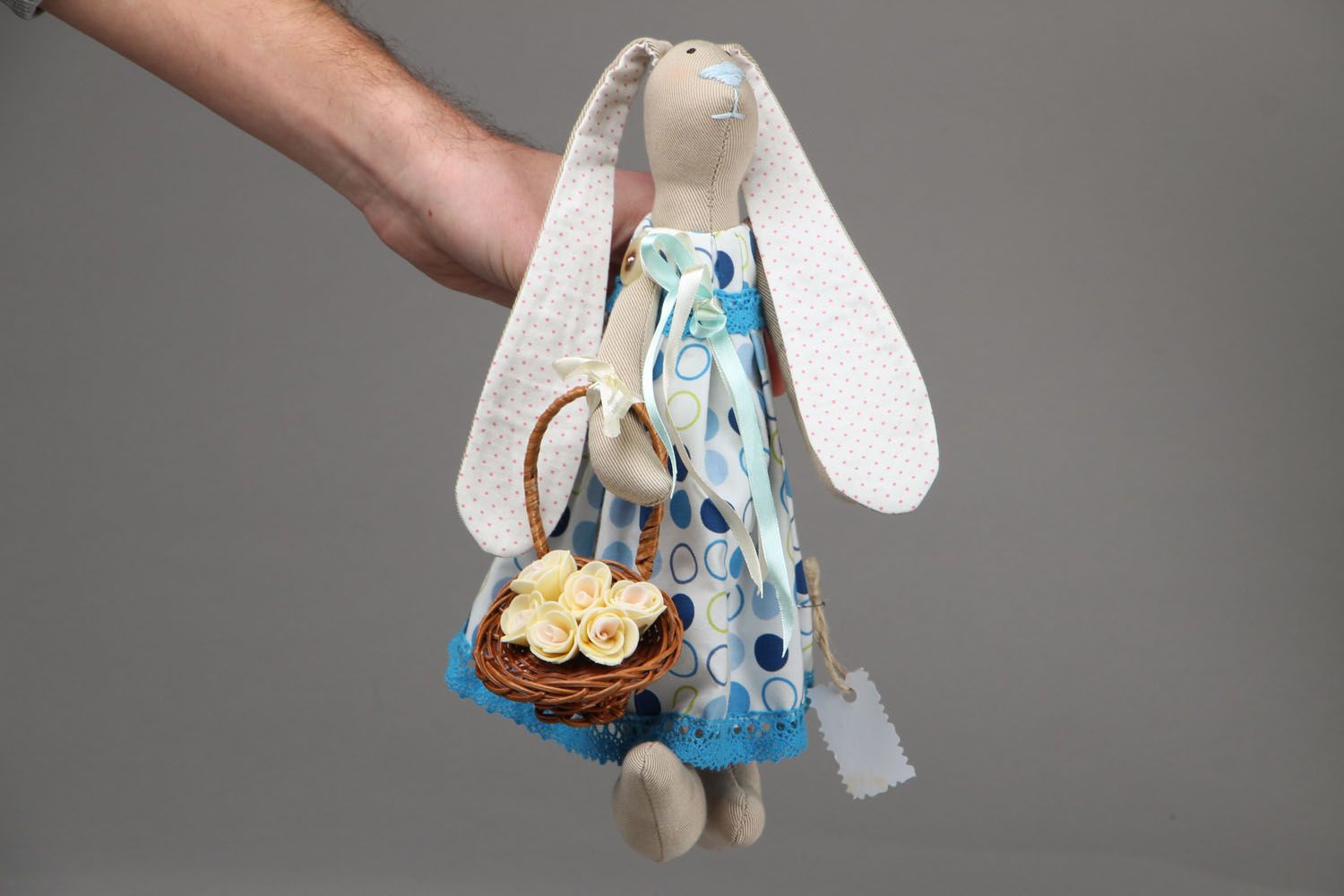 Soft doll Hare with Bast Basket photo 4