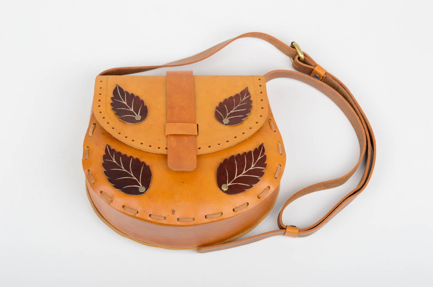 Bolso de cuero natural artesanal con ojas accesorio de moda regalo original foto 4
