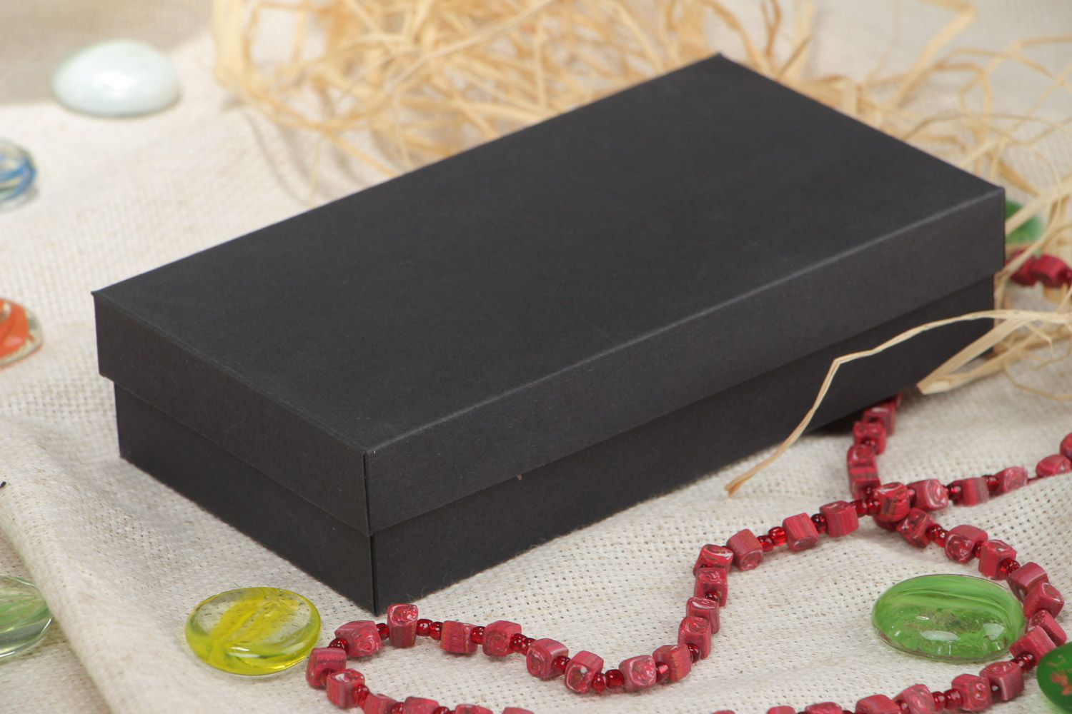 Handmade minimalistic carton gift box of rectangular shape of black color photo 1