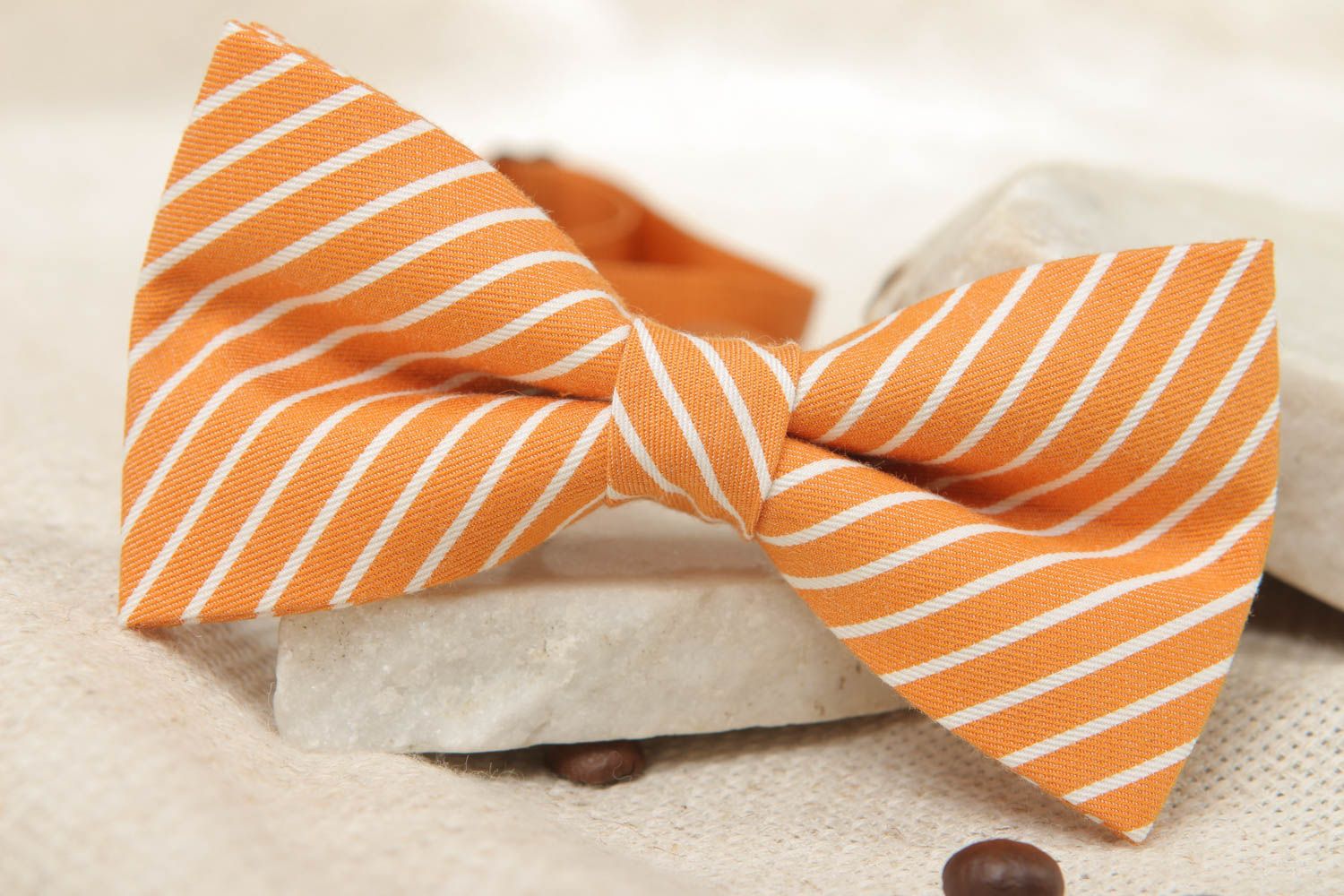Striped orange cotton bow tie photo 5