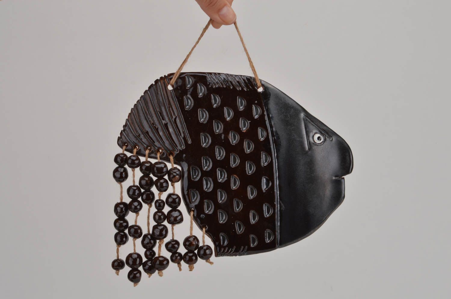 Handmade designer clay interior hanging brown fish with caviar photo 3