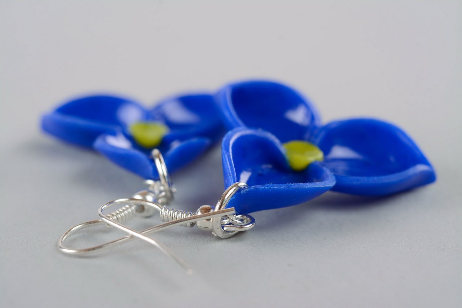 Blaue Blumen-Ohrringe aus Polymerton foto 1