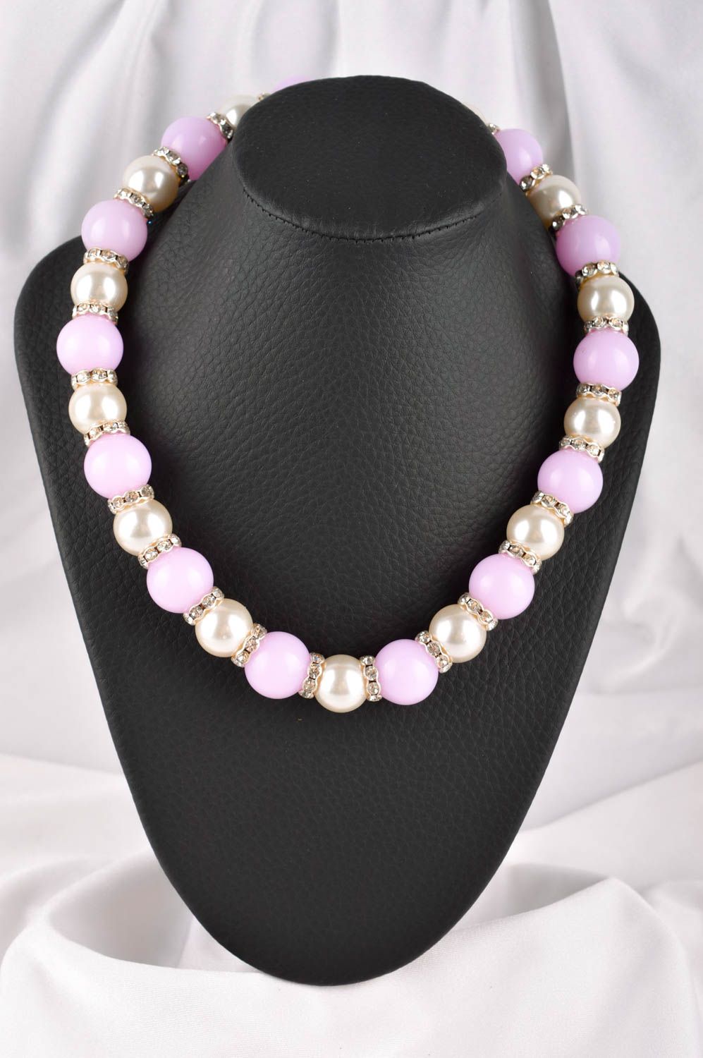 Pink necklace beautiful designer neck accessory handmade present for women photo 1