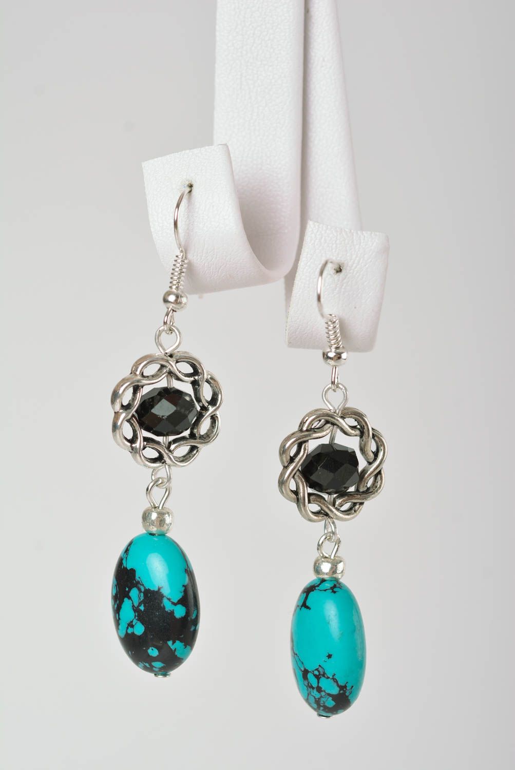 Handmade designer earrings with charms unusual beaded earrings evening jewelry photo 3