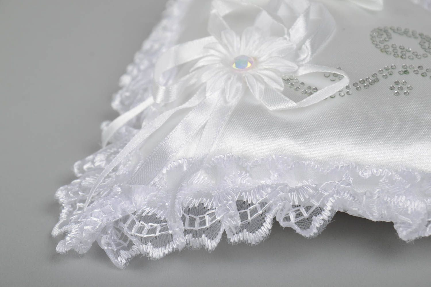 Beautiful white handmade designer satin fabric ring bearer pillow Heart photo 3