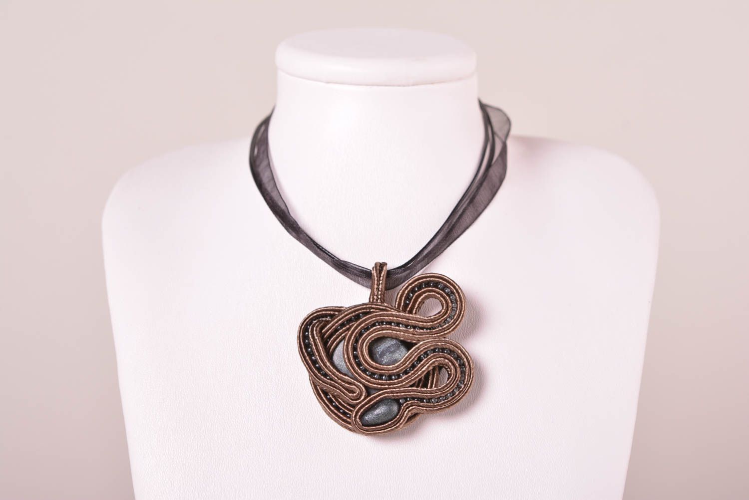 Handcrafted pendant necklace soutache jewelry designer accessories for women photo 2