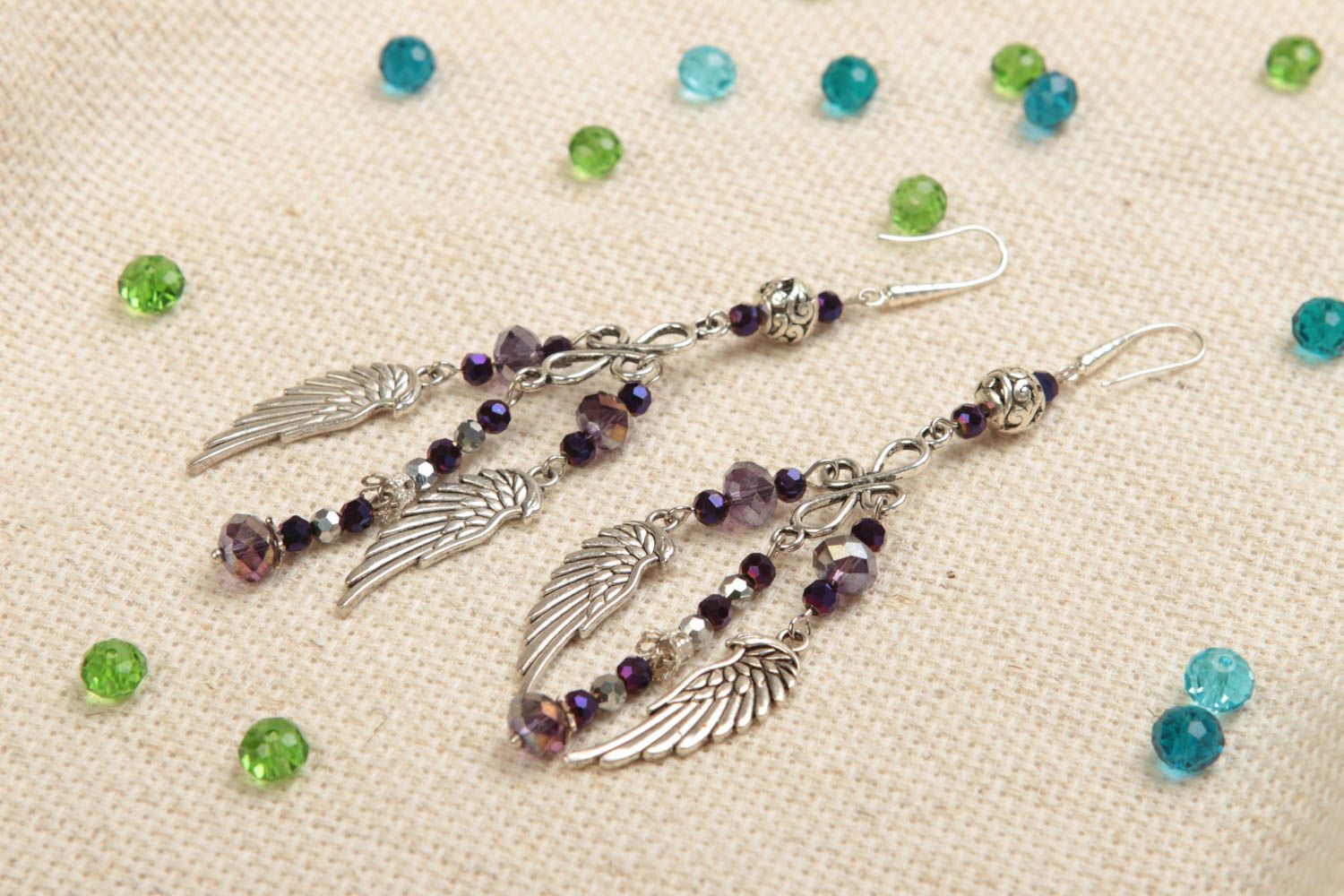 Unusual handmade metal earrings crystal earrings with charms designer jewelry photo 1