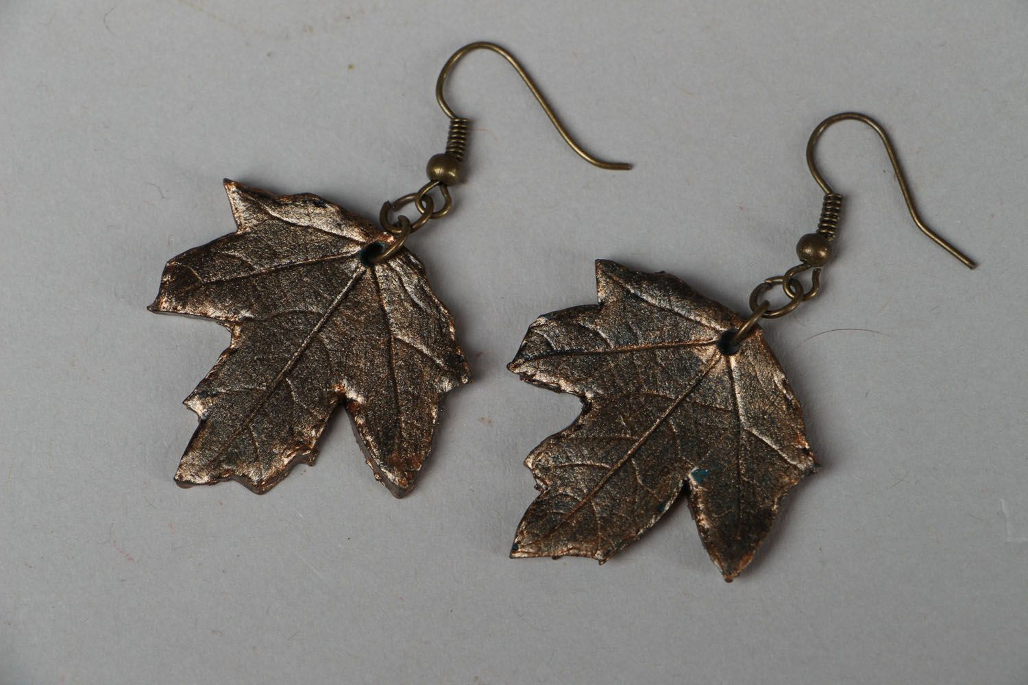 Polymer clay earrings Steel Leaves photo 1