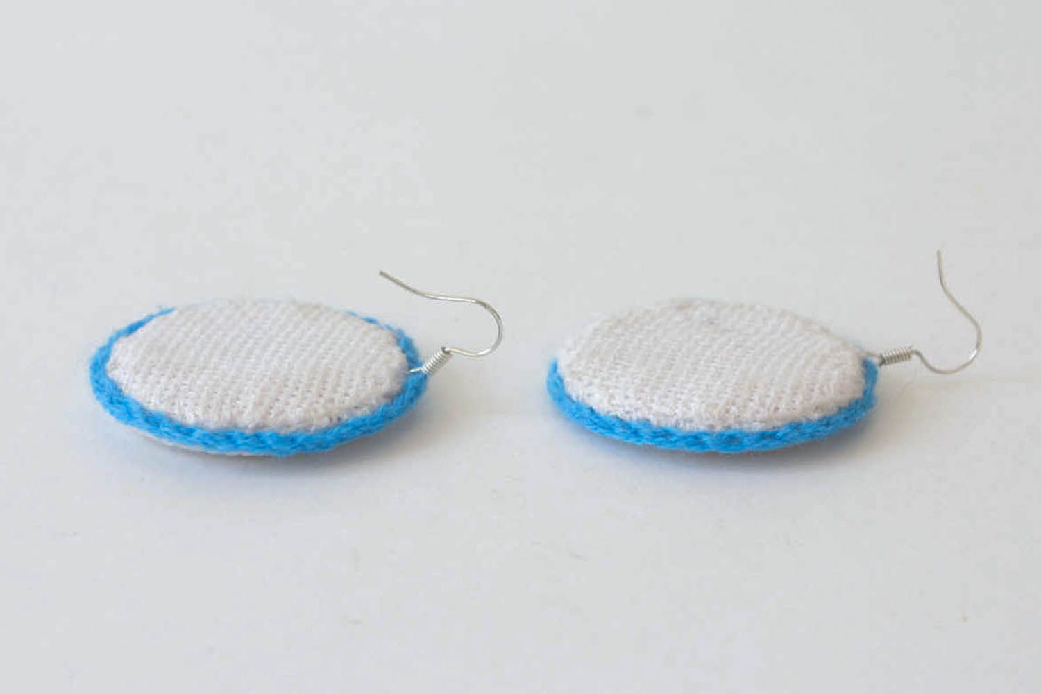 Embroidered earrings in blue colors photo 3
