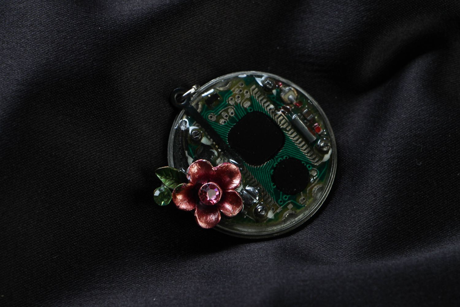 Metal pendant with microcircuit in cyberpunk technique photo 1