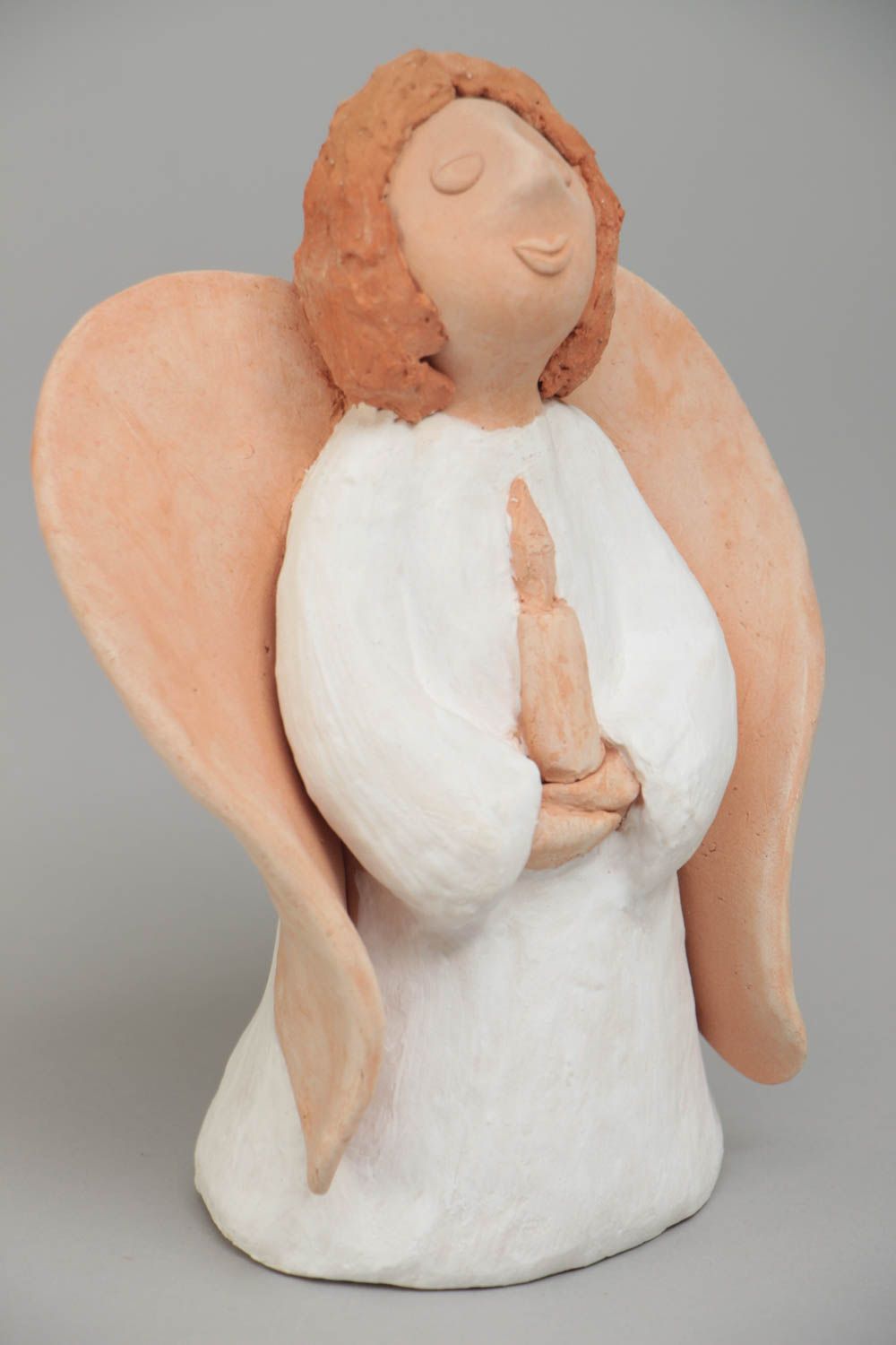 Ceramic angel figurine painted with engobes beautiful house handmade statuette photo 2