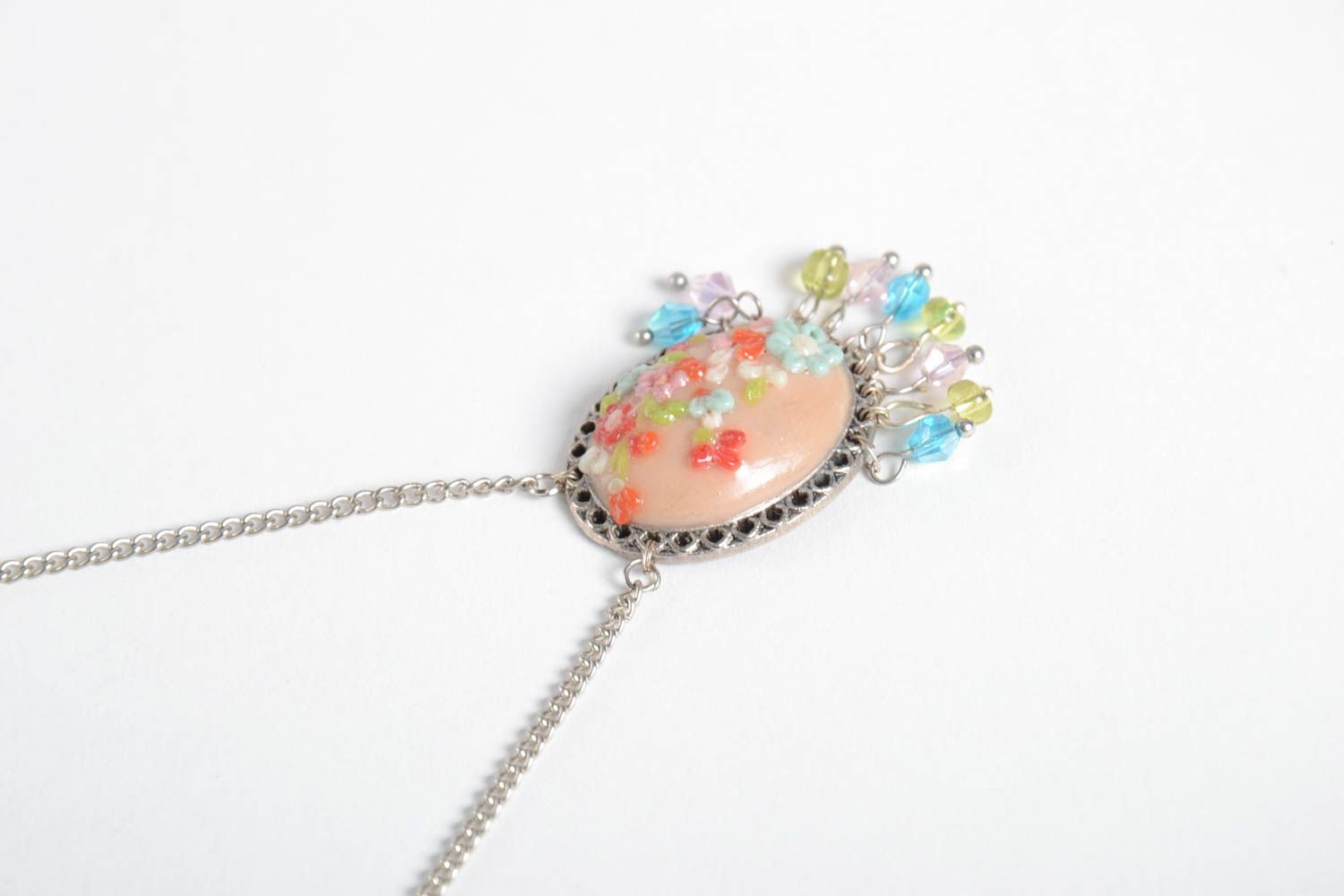 Stylish handmade plastic pendant on metal chain costume jewelry neck accessories photo 4