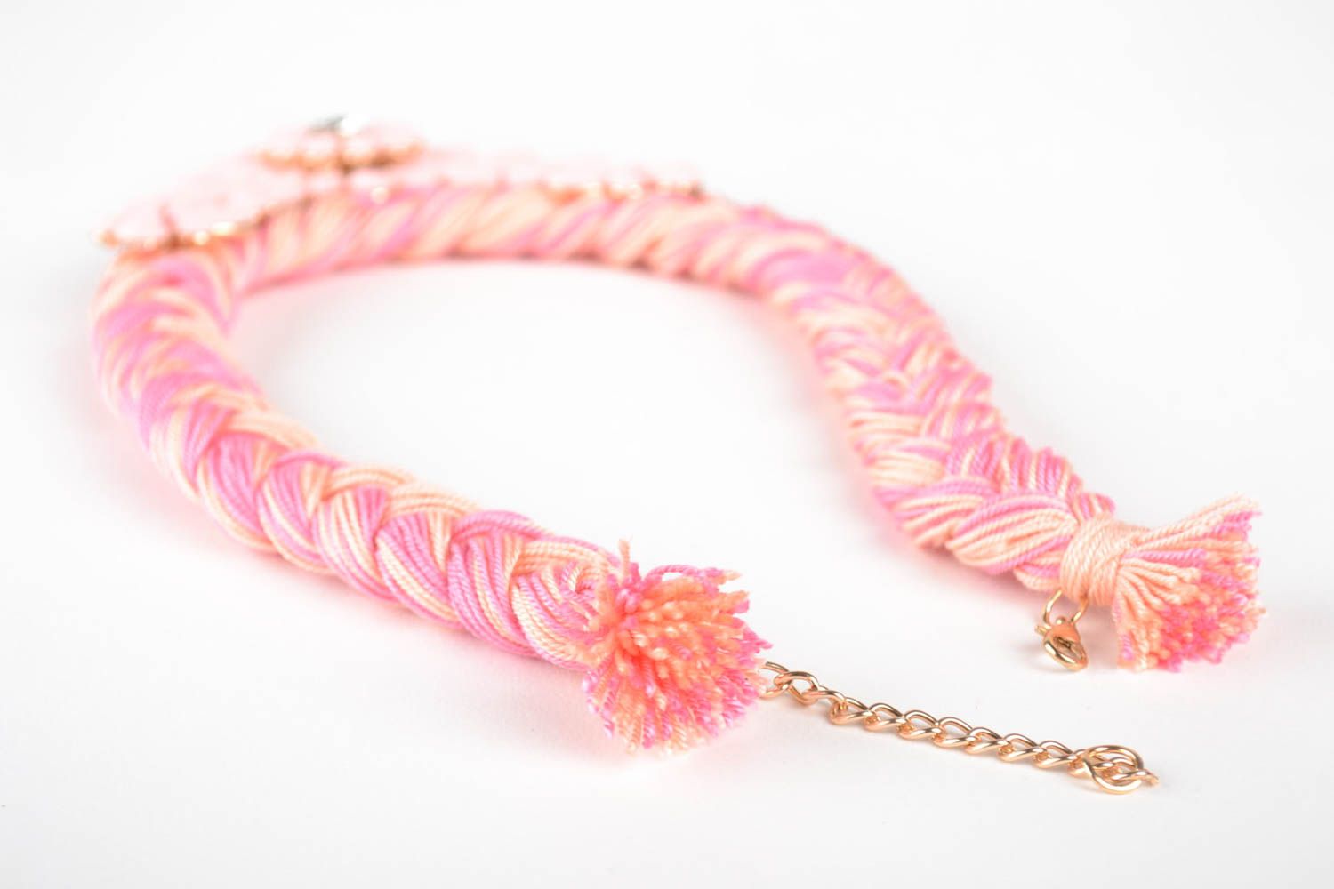 Handmade geflochtene Halskette Collier rosa Accessoire für Frauen mit Blume foto 5