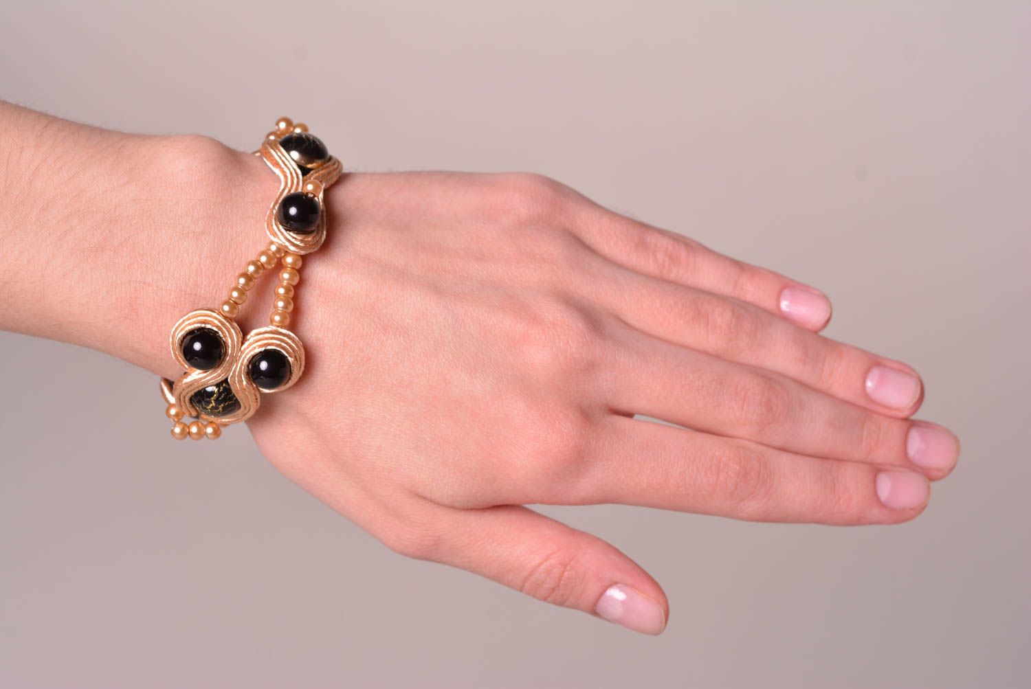 Bracelet textile Bijou fait main avec cabochons Accessoire original cadeau photo 1