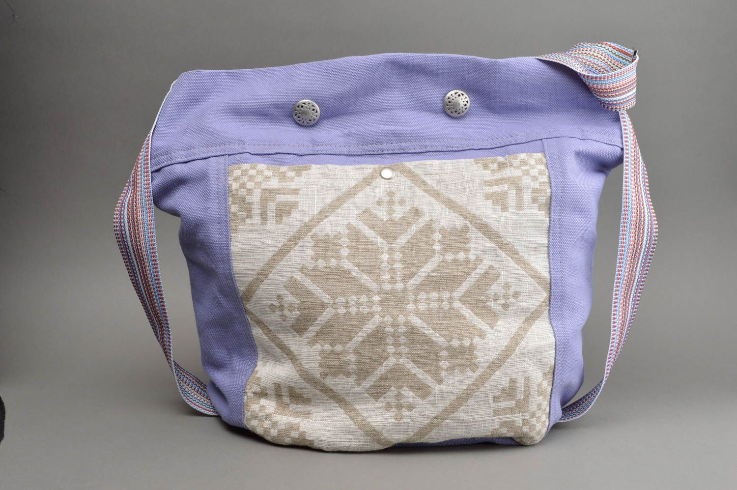 Sac en tissu fait main en lin et coton avec bandoulière avec pochette intérieure photo 2