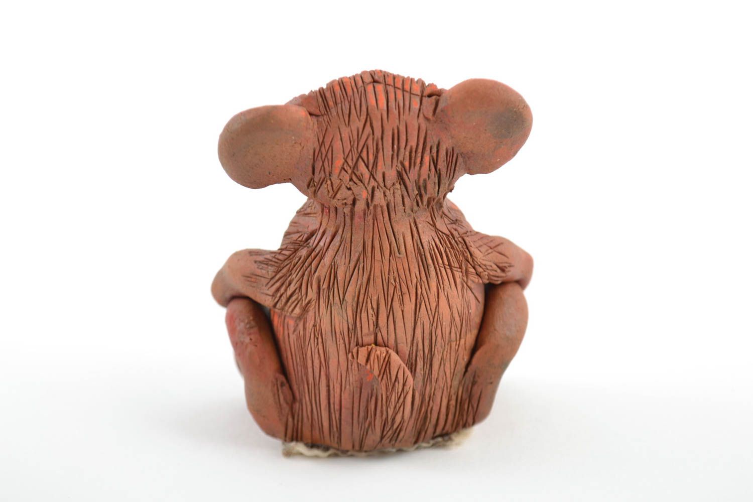 Petite figurine en céramique faite main brune originale en forme de singe photo 4