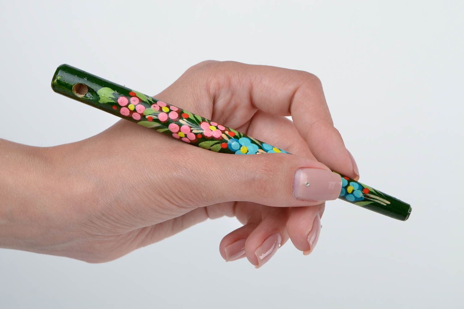 Деревянная ручка ручной работы декоративная в этно стиле с Петриковской росписью фото 2