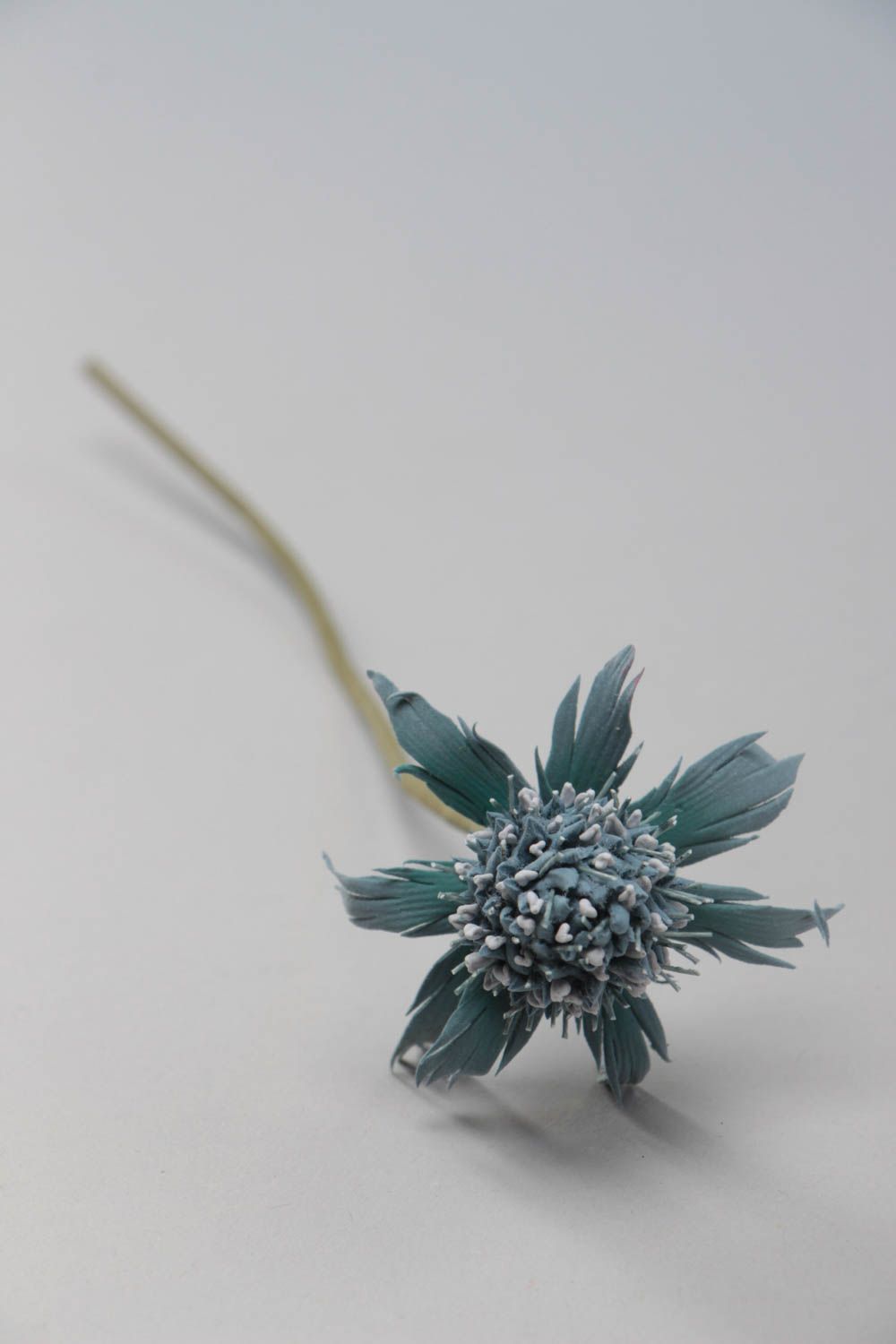Flor de arcilla polimérica artesanal cardo en tallo largo para decorar casa foto 2