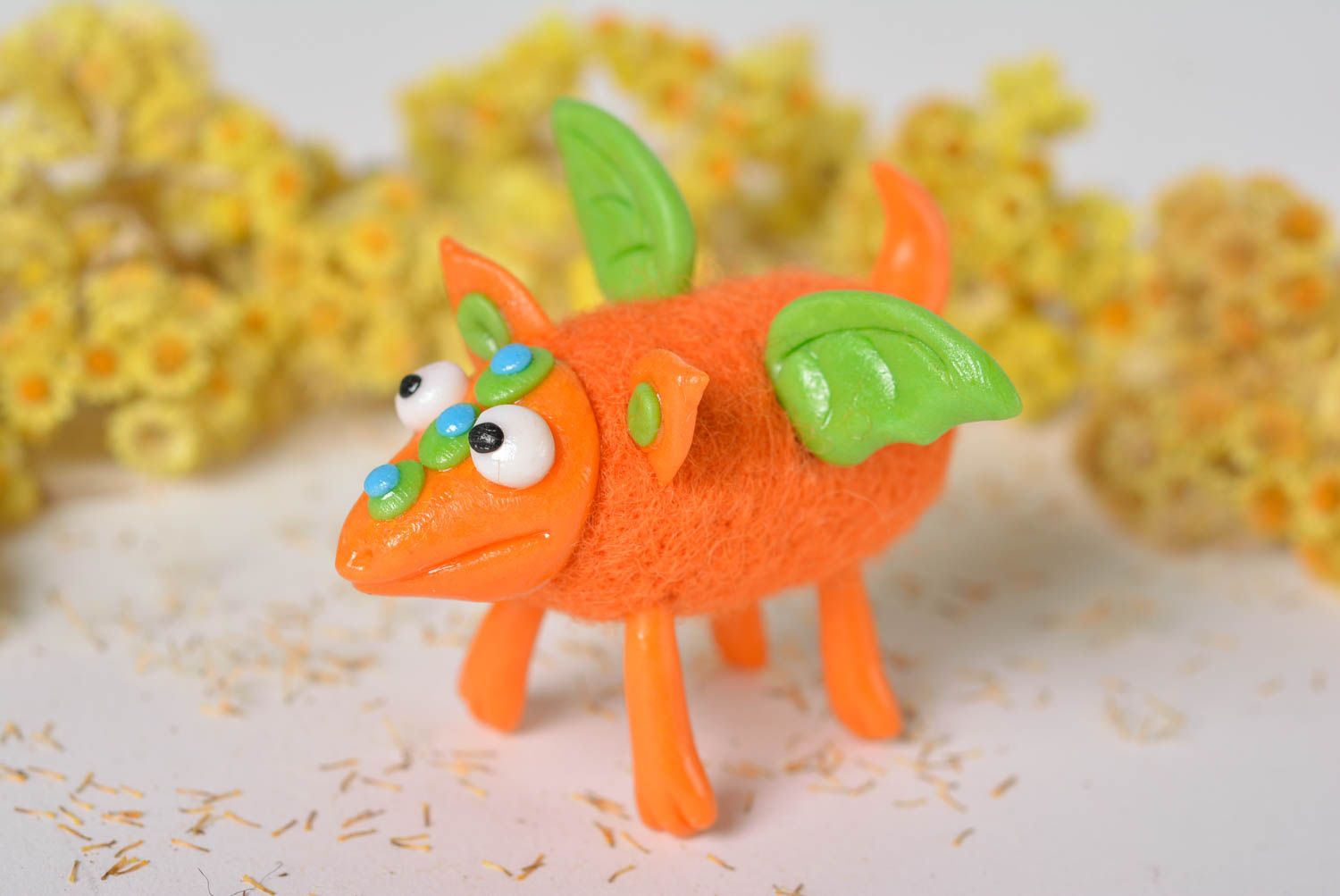 Handmade Kuscheltier Drache in Orange Geschenke für Kinder Haus Deko aus Wolle foto 1