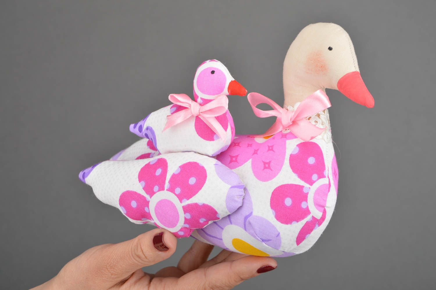Set of 2 beautiful handmade fabric soft toys Duck and Duckling photo 3