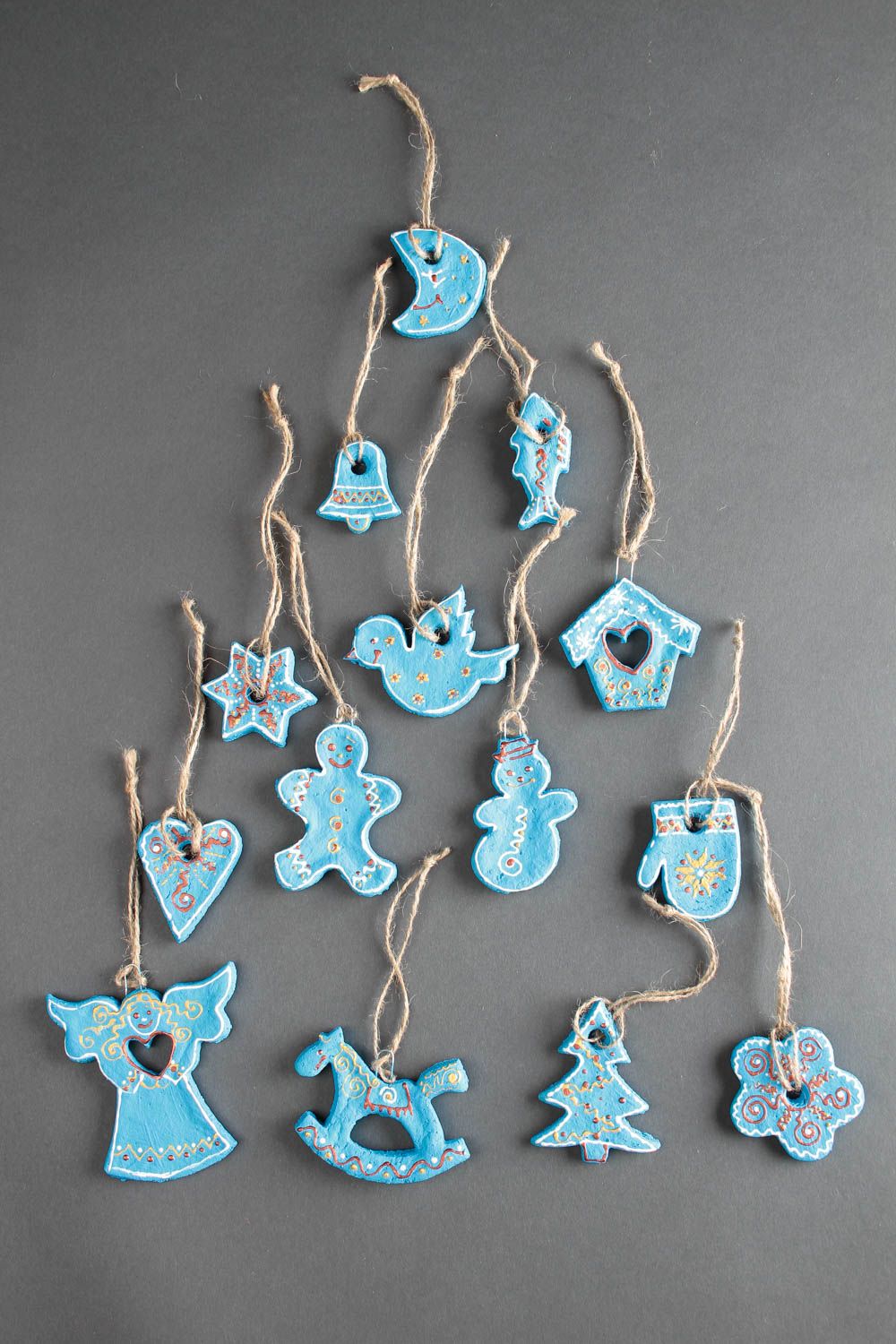 Jouets Noël faits main Suspensions décoratives bleues 14 pièces Déco fête photo 2