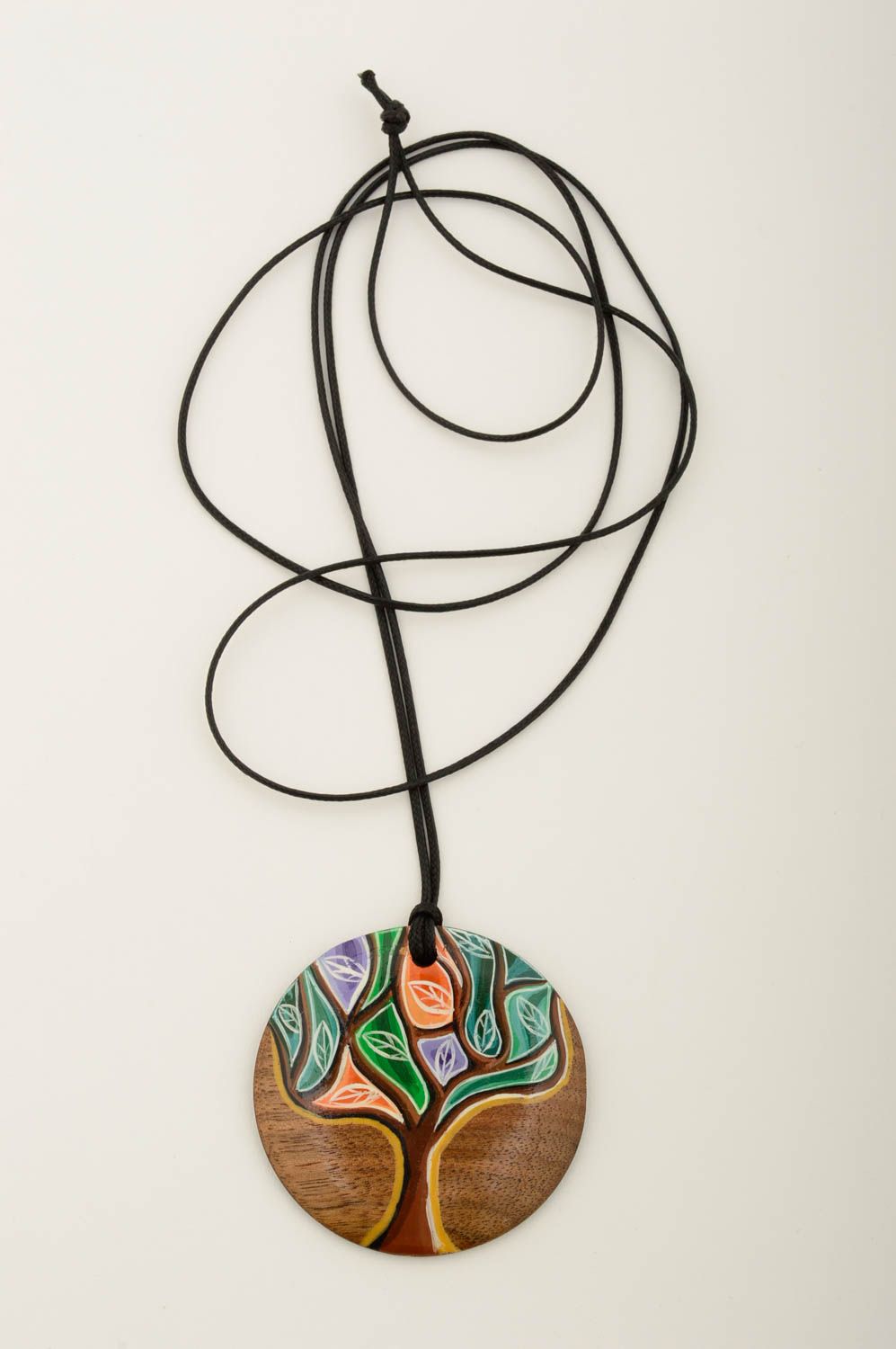 Handmade round wooden pendant unusual painted pendant cute eco accessory photo 3