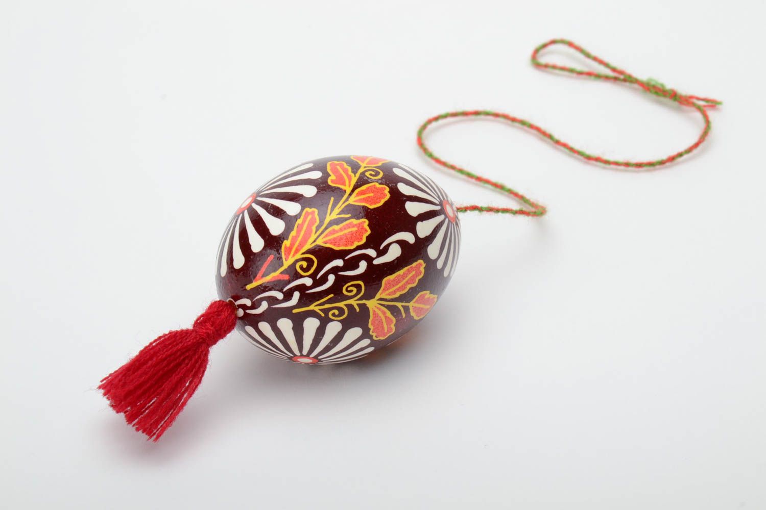 Handmade painted Easter egg decorated using waxing and Lemkov techniques designer interior pendant photo 4