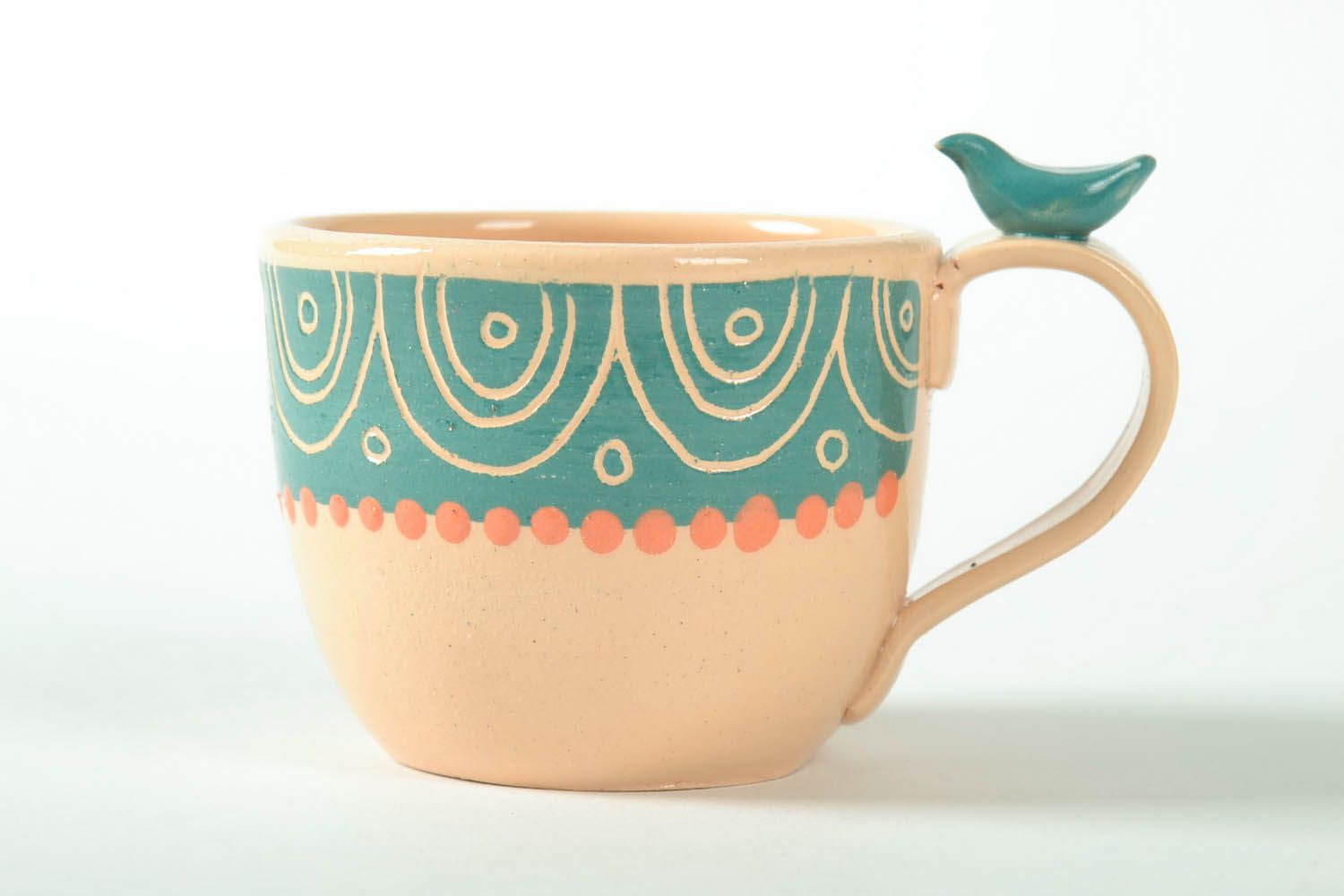 Art clay glazed coffee cup with handle for a girl photo 2
