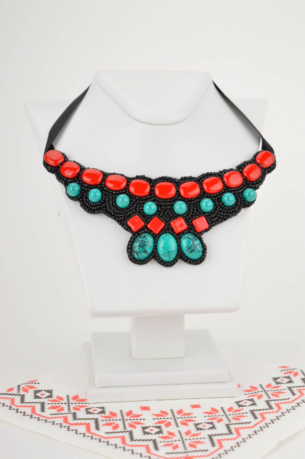 Leather necklace with large beads handmade necklace fashion accessories photo 1